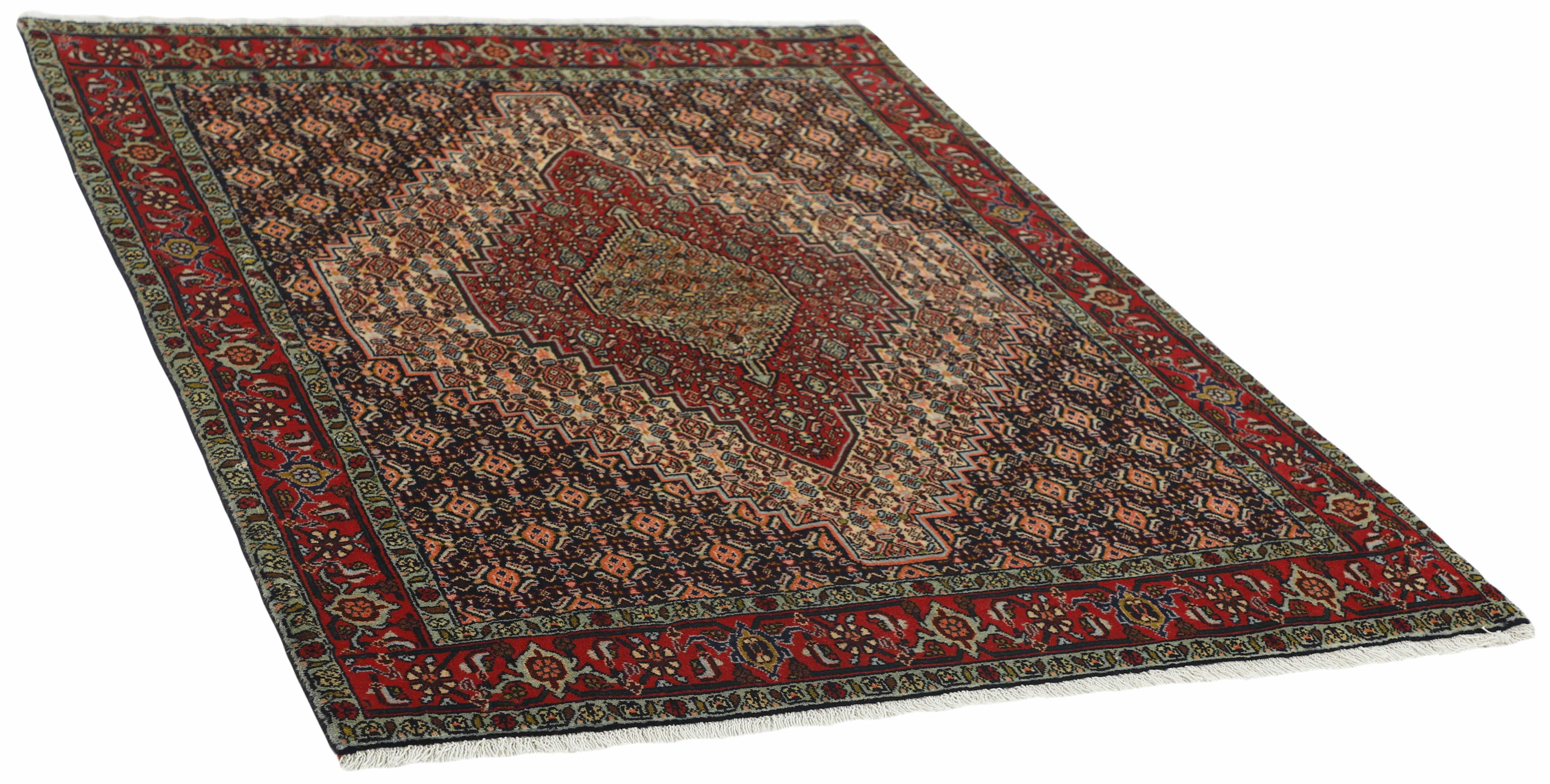 authentic persian rug with a traditional geometric design in red