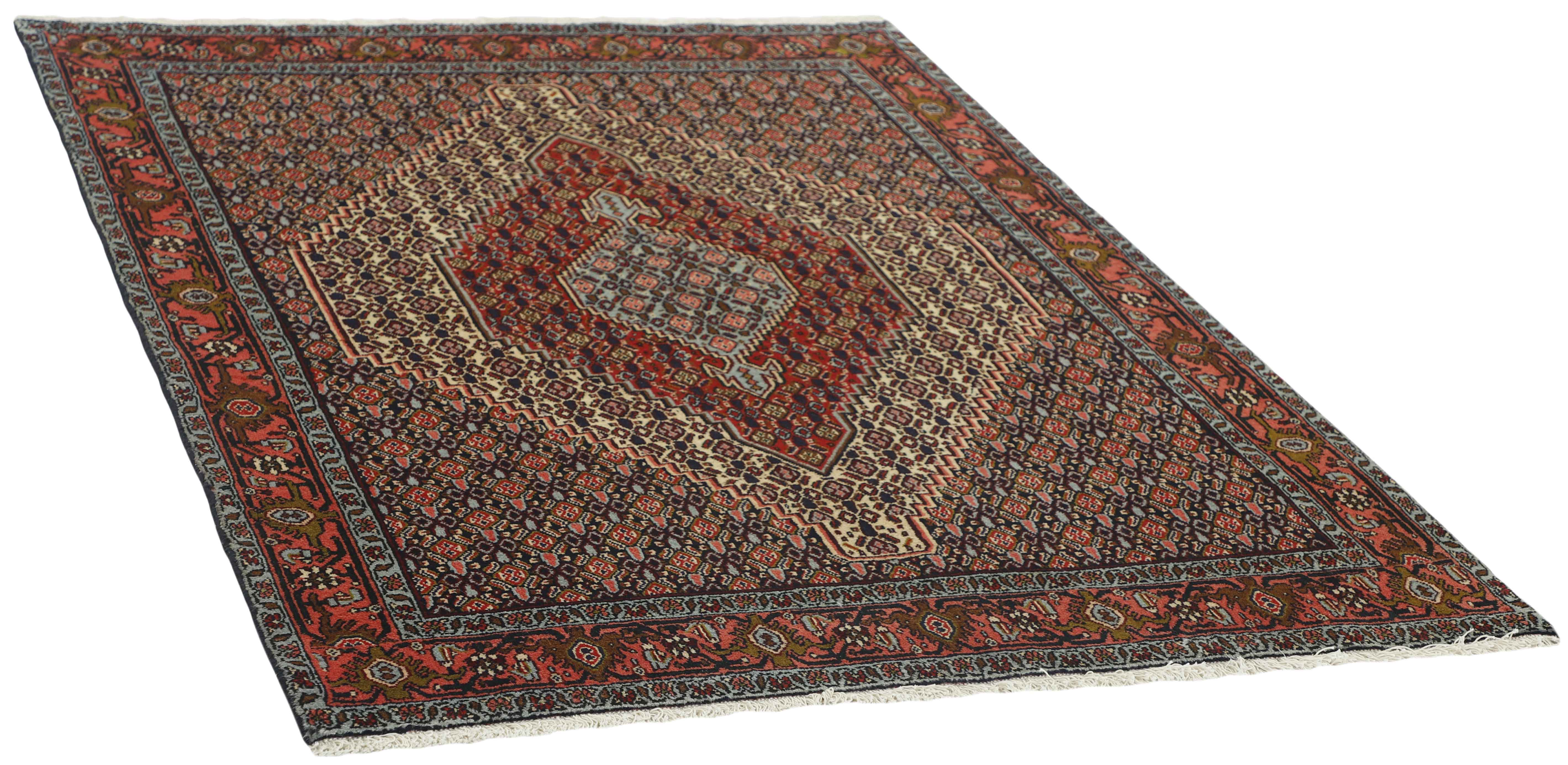 authentic persian rug with a traditional geometric design in red