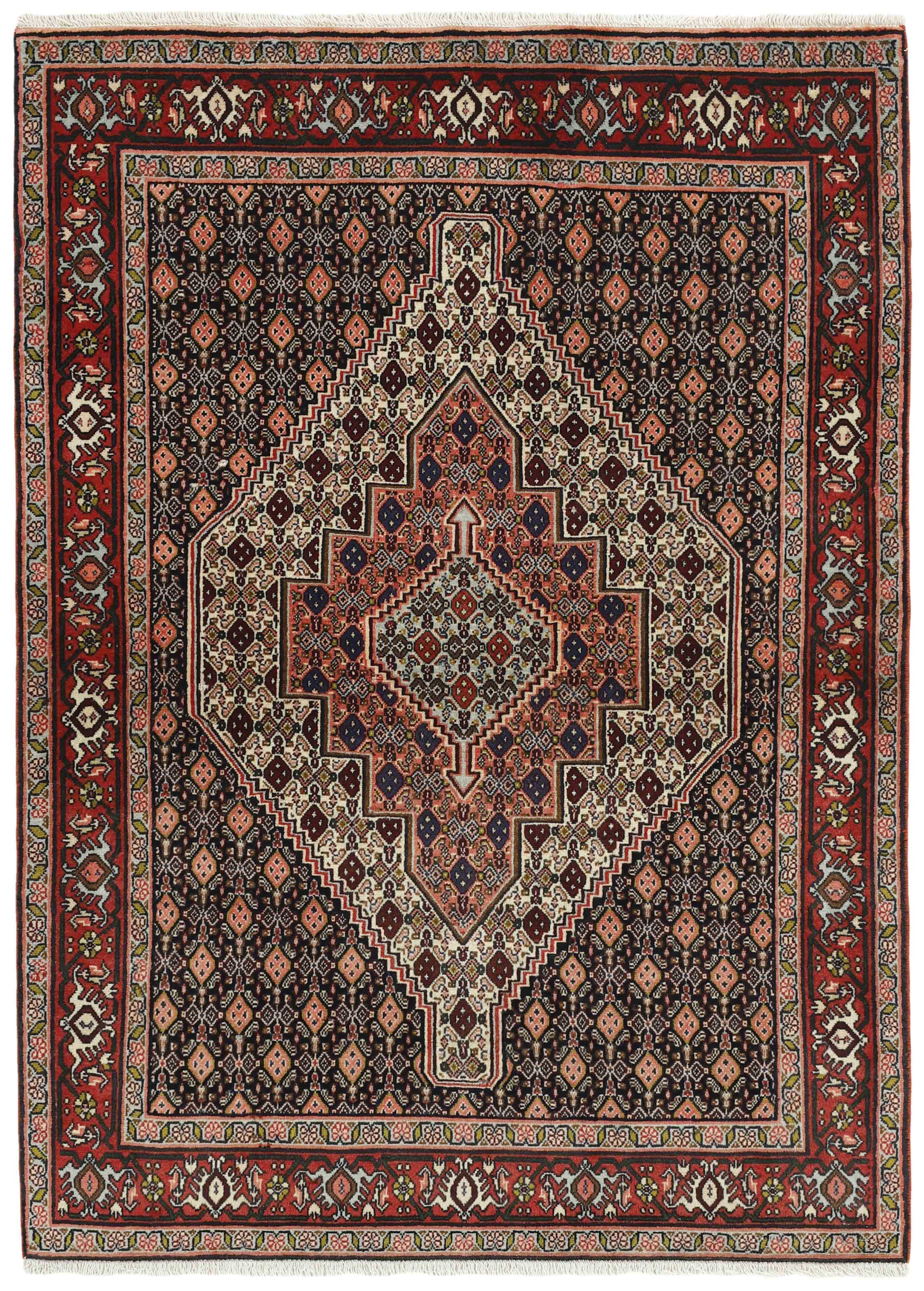 authentic persian rug with a traditional geometric design in red