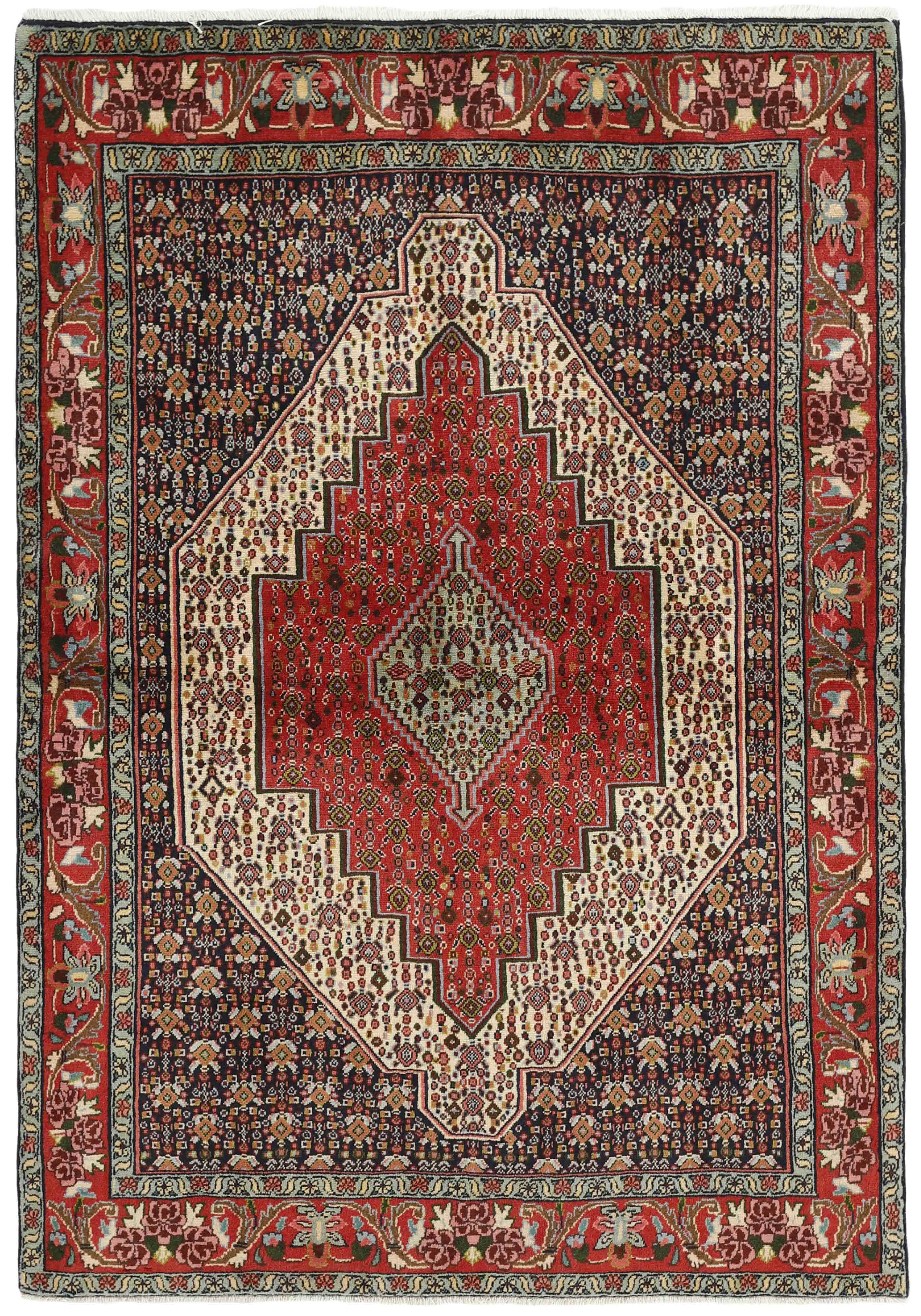 authentic persian rug with a traditional geometric design in red