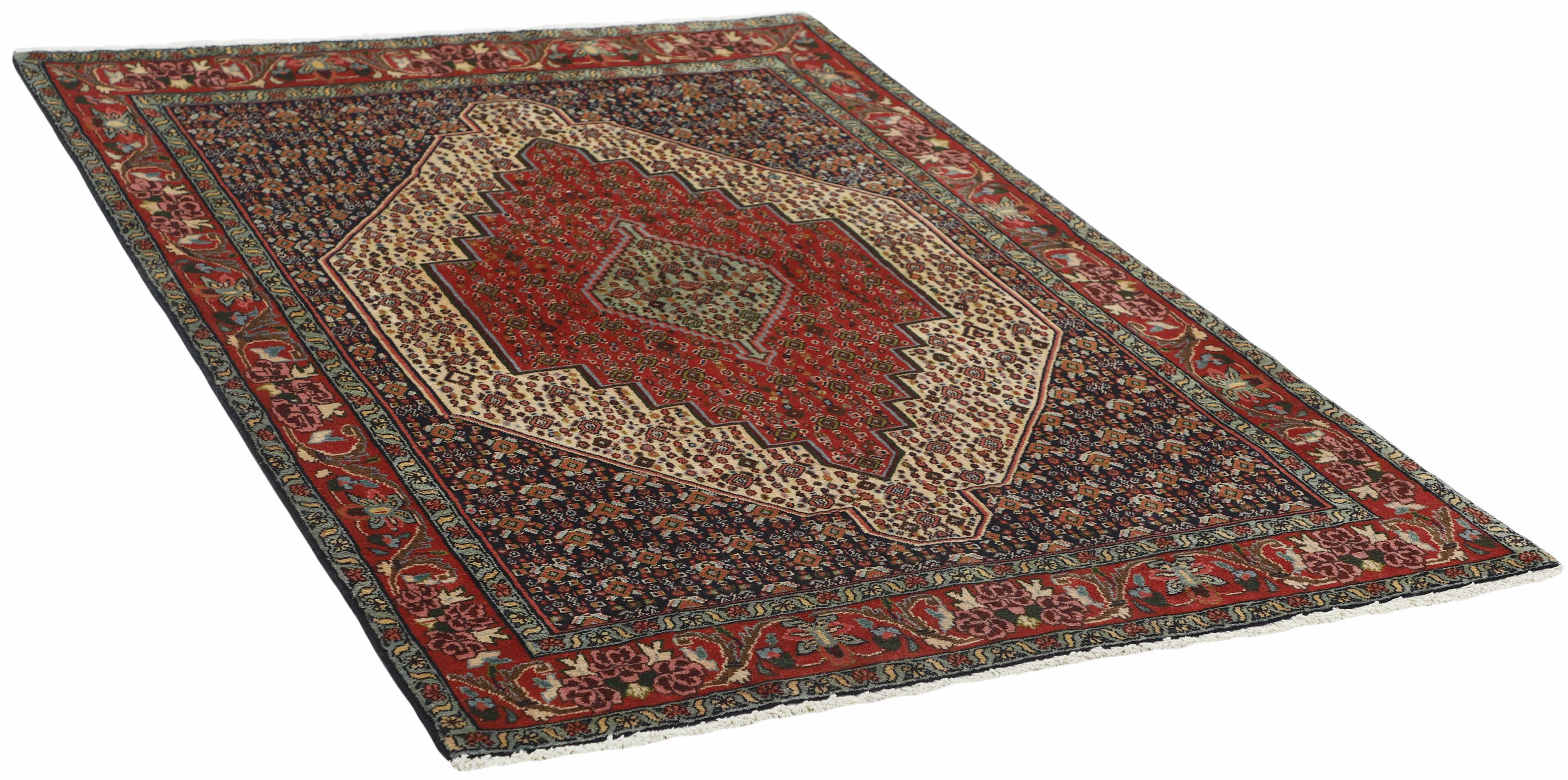 authentic persian rug with a traditional geometric design in red