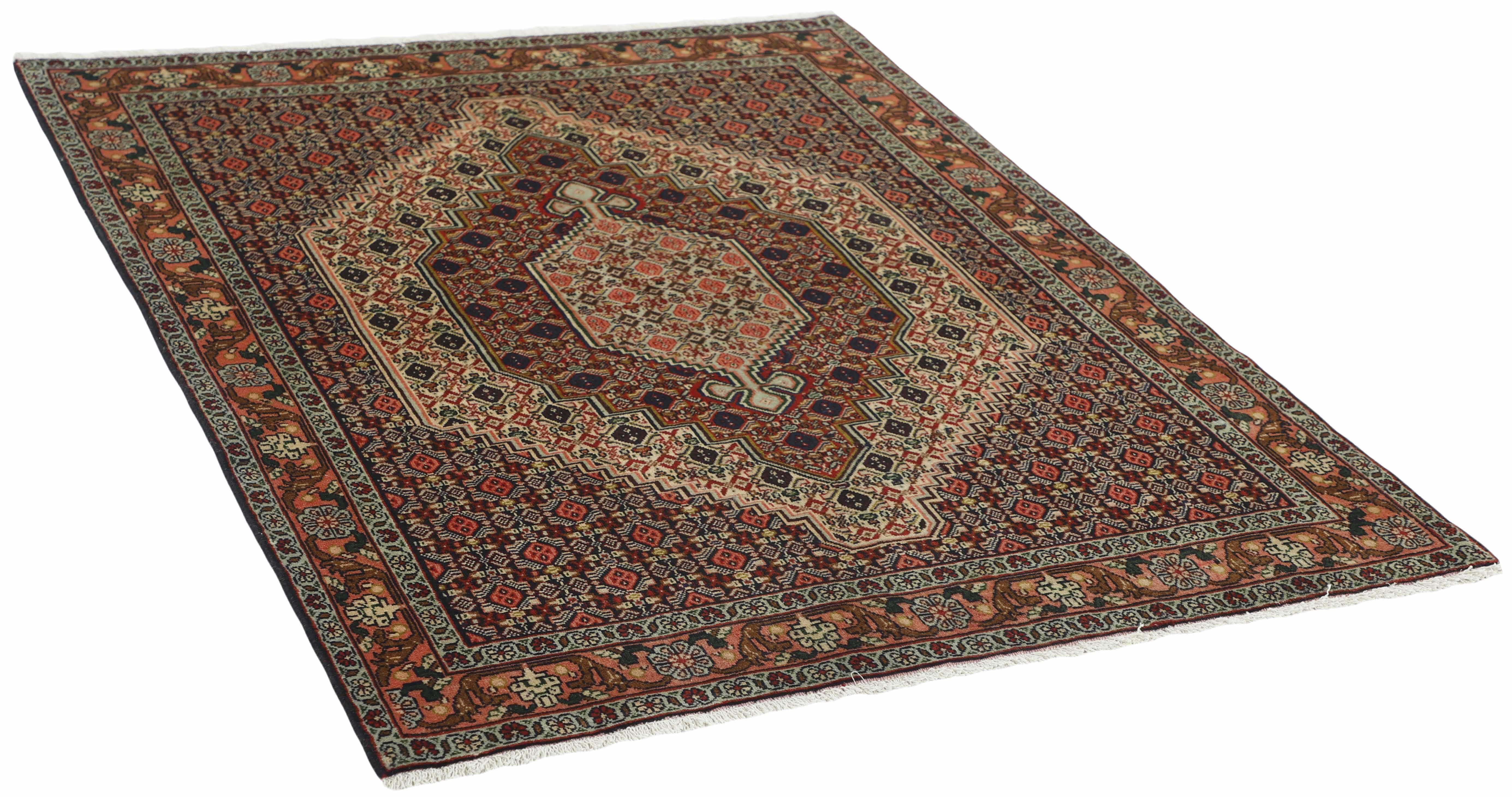 authentic persian rug with a traditional geometric design in red
