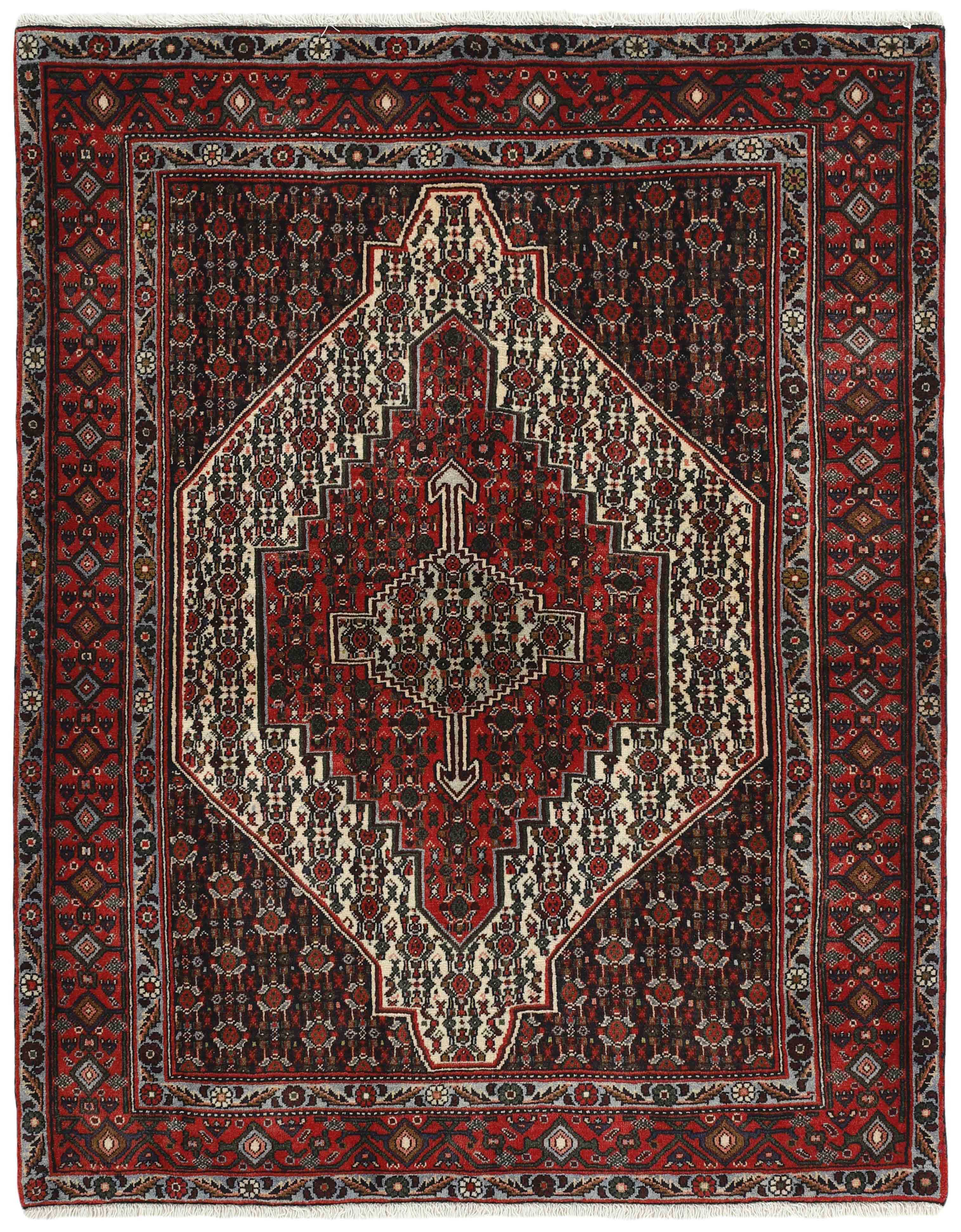 authentic persian rug with a traditional geometric design in red