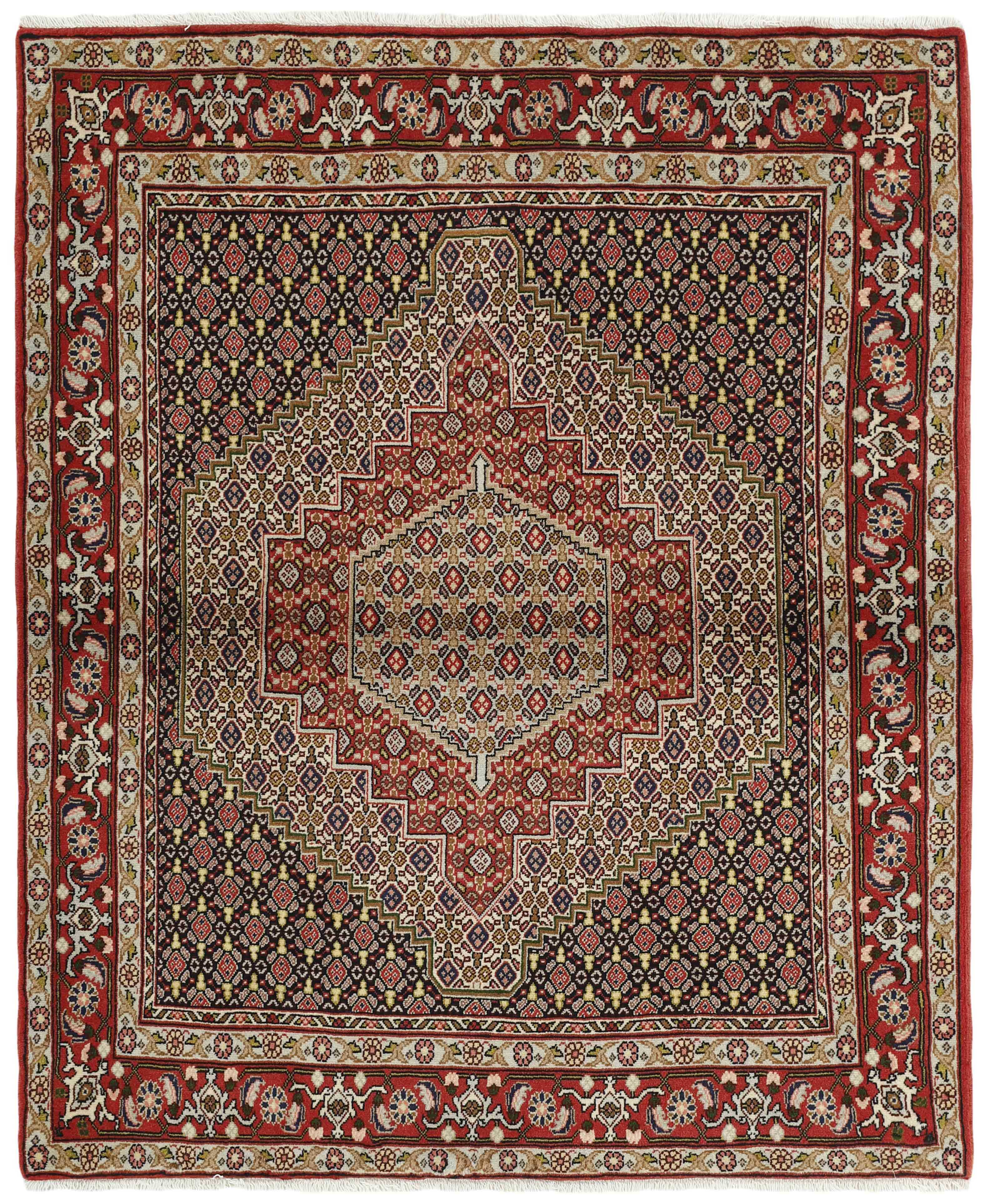authentic persian rug with a traditional geometric design in red