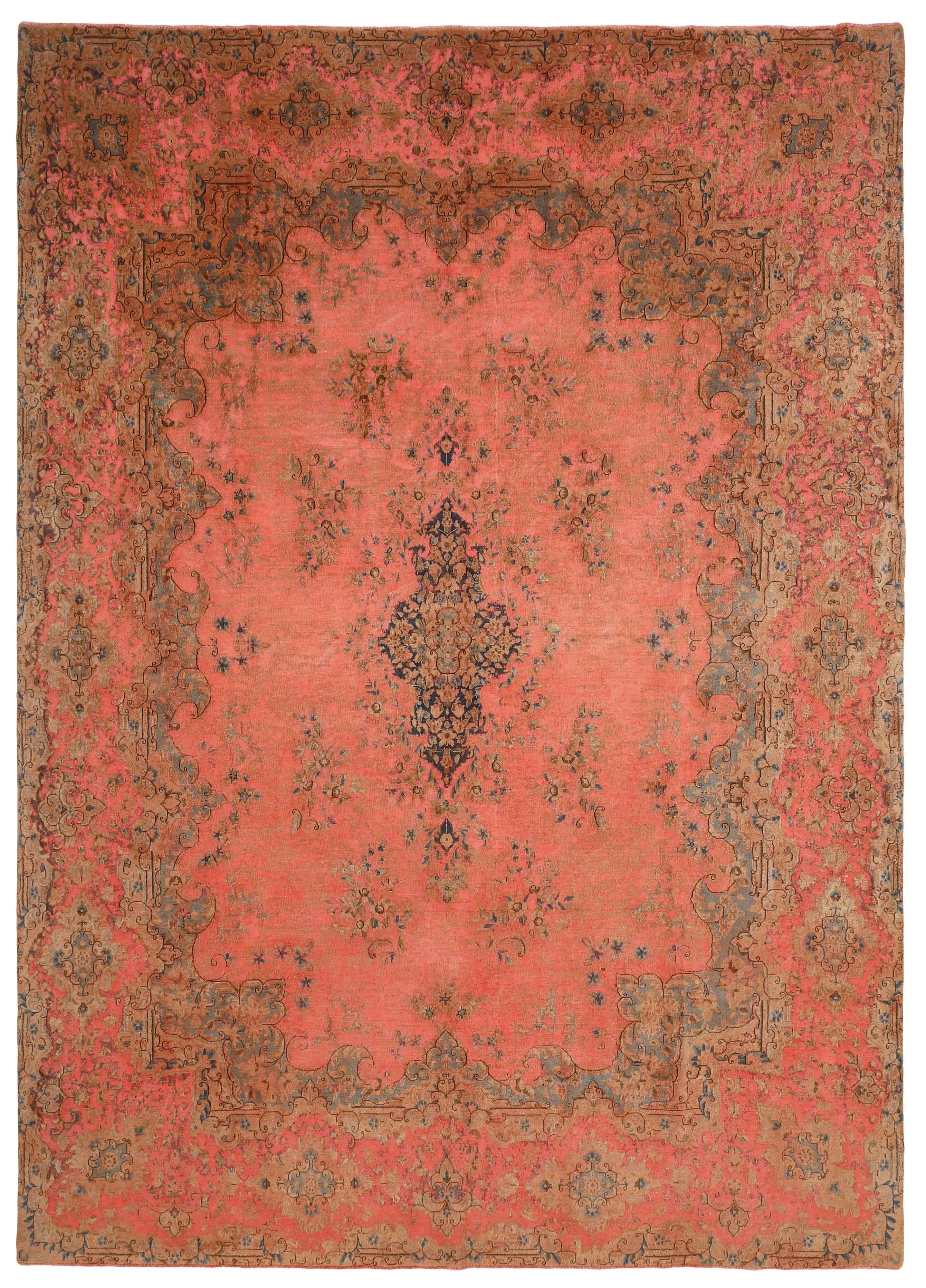Red distressed bordered vintage Persian-style rug