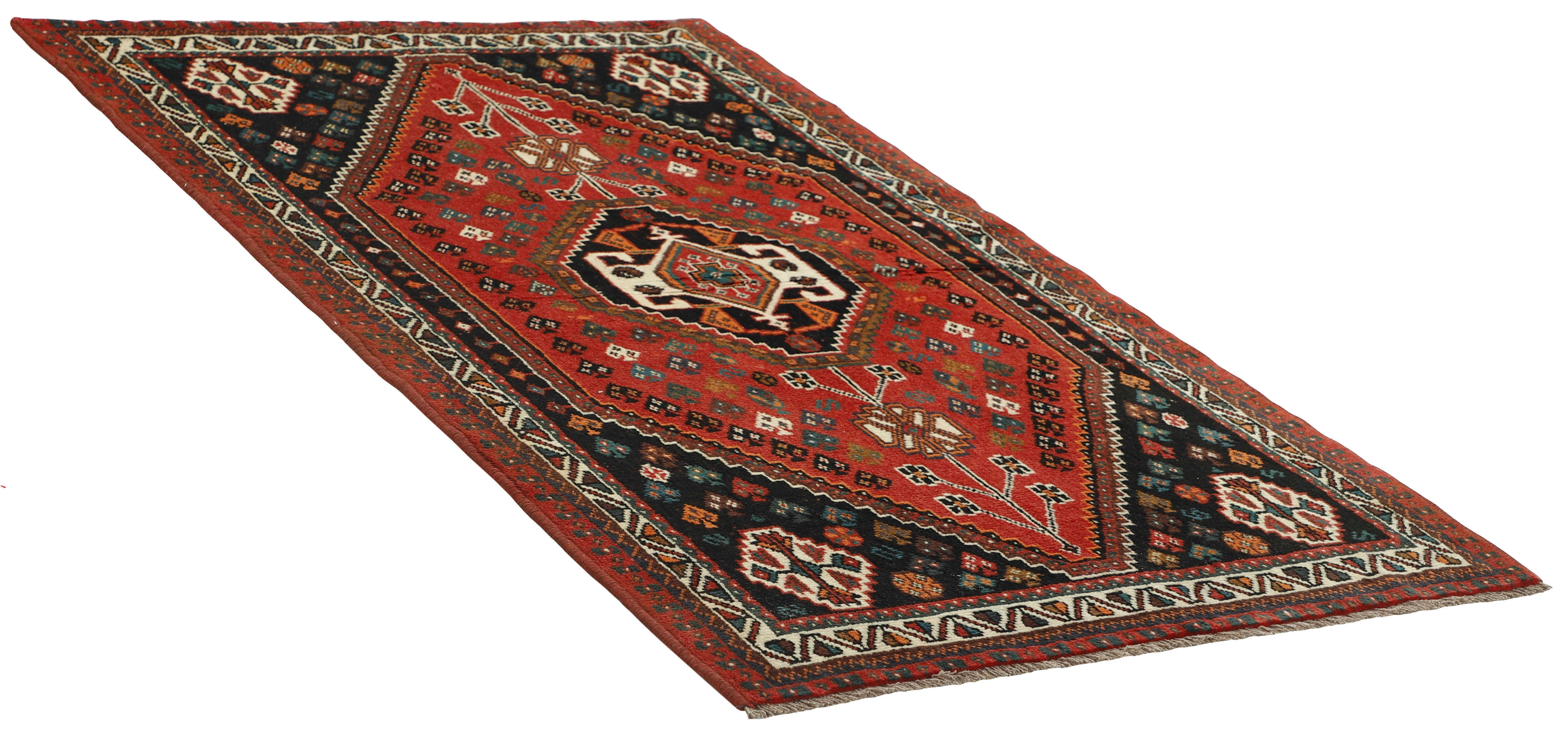 Authentic persian rug with a traditional tribal geometric pattern in red