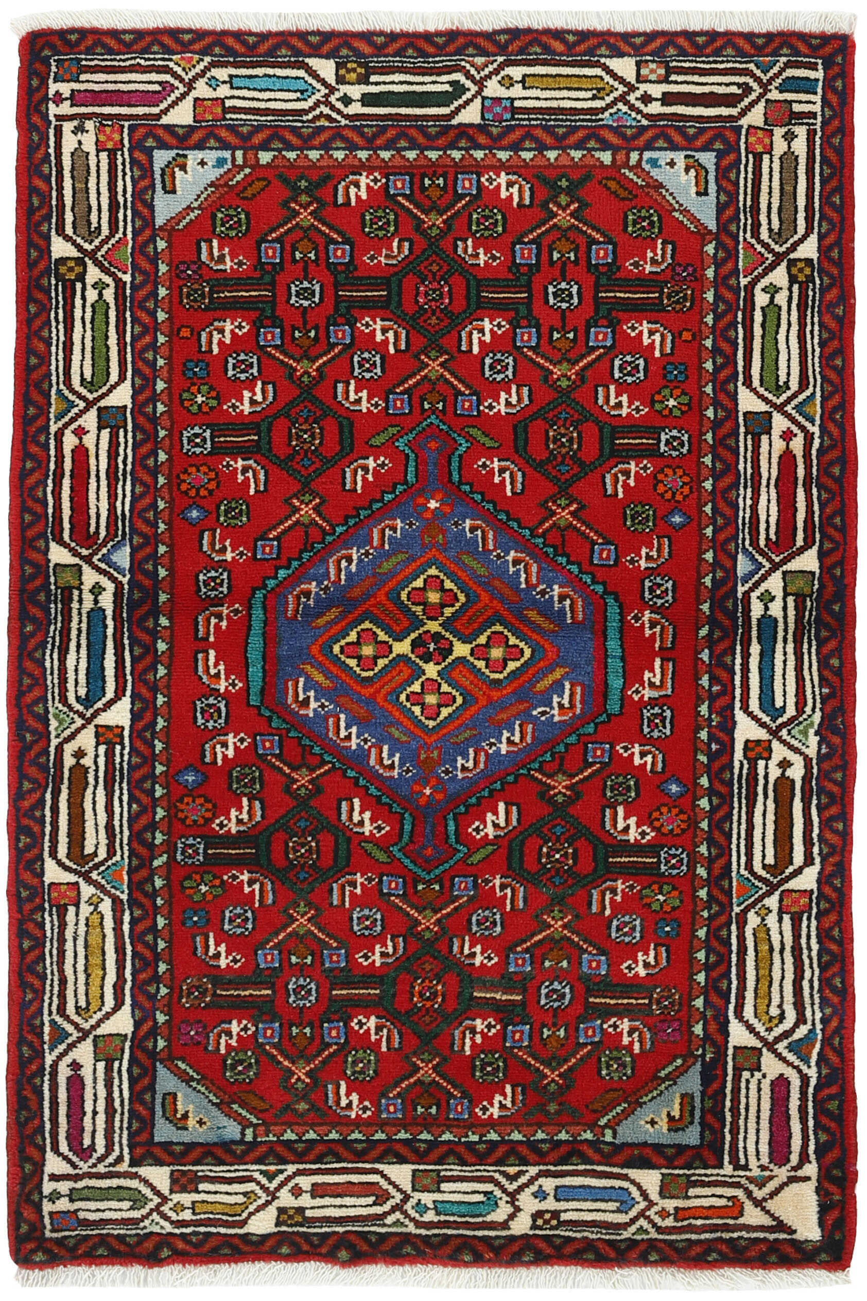 Red and black traditional persian rug with floral design