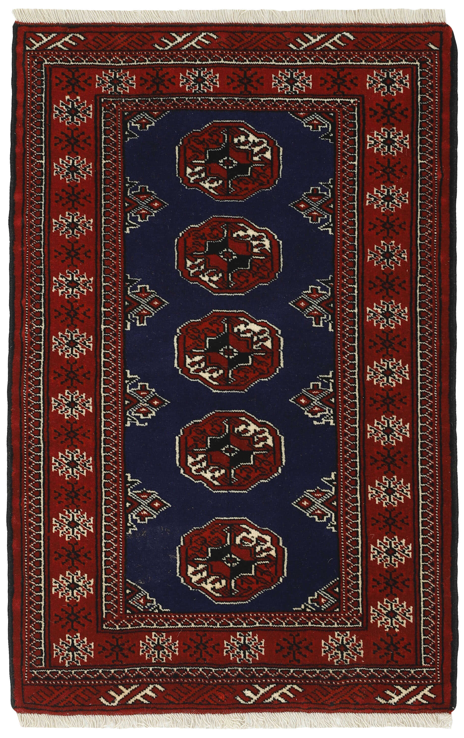 Authentic persian rug with traditional tribal geometric pattern in red and black
