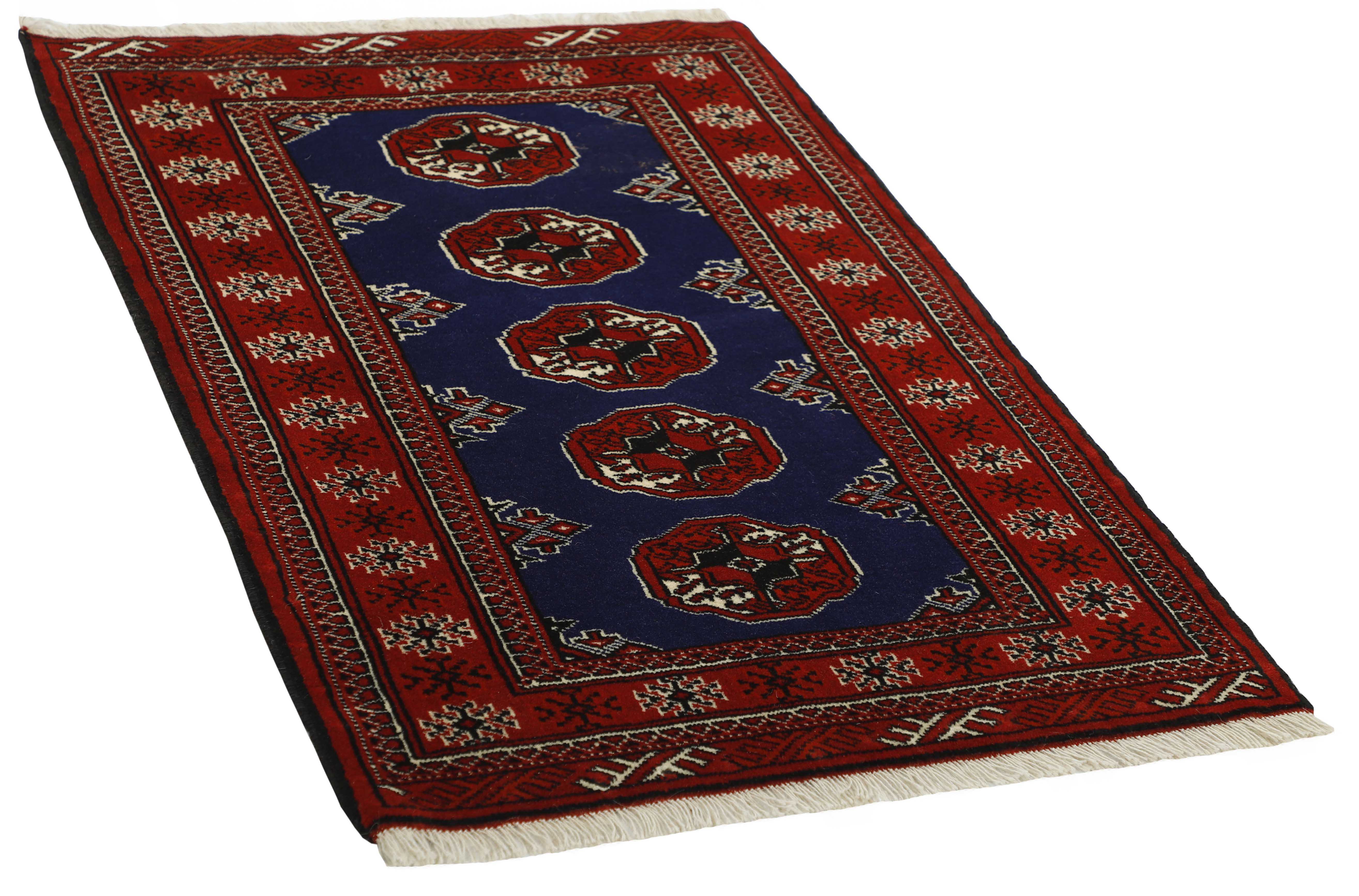 Authentic persian rug with traditional tribal geometric pattern in red and black