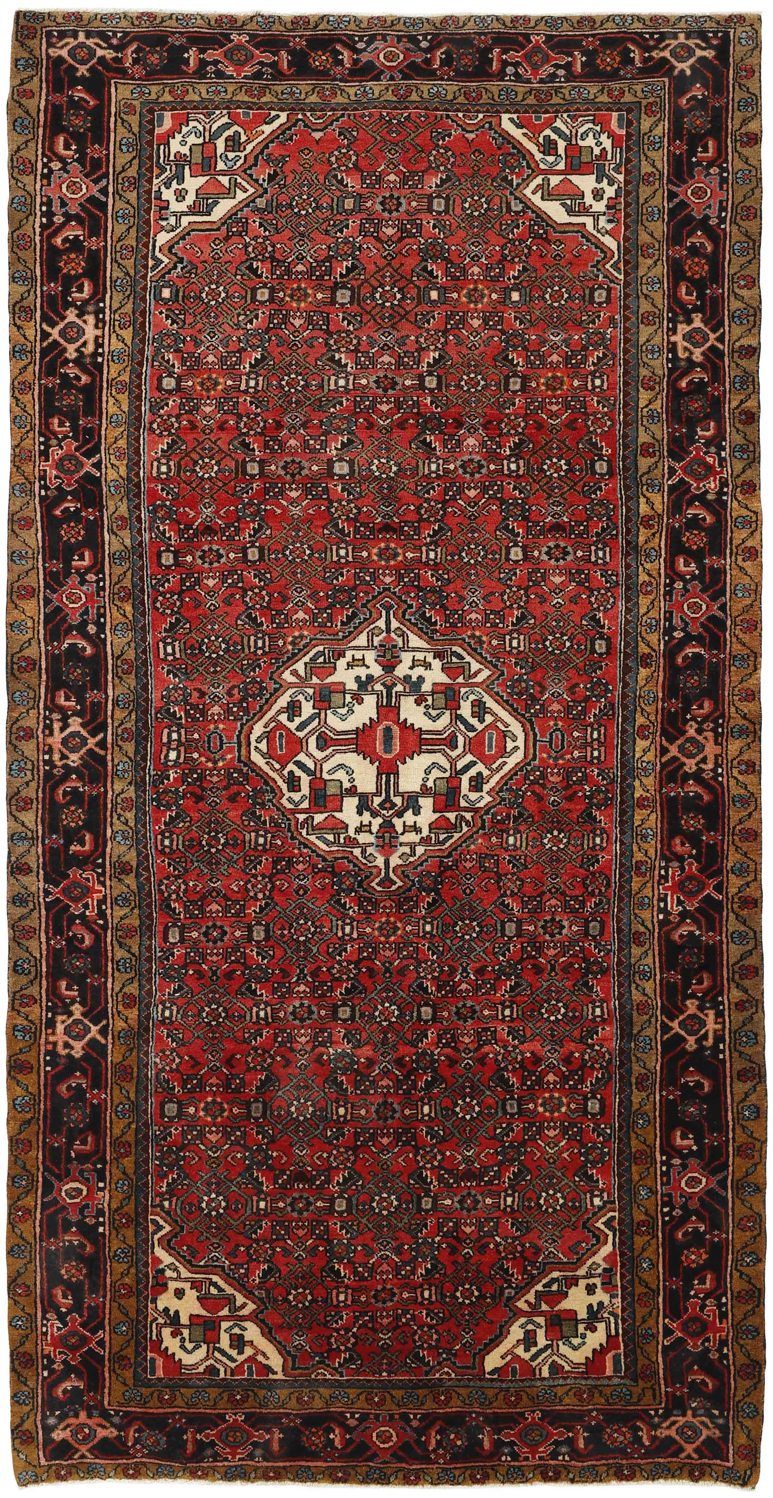 Red and black traditional persian rug with floral design