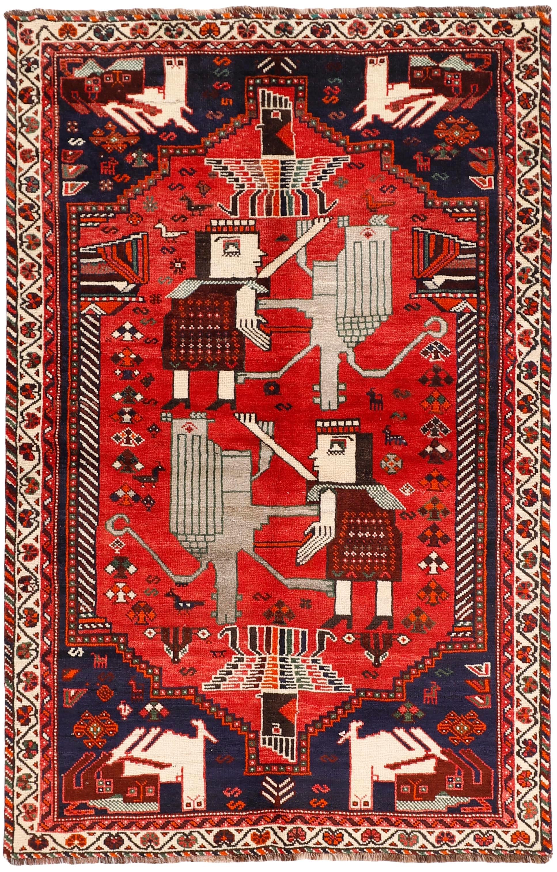red persian rug with figural design