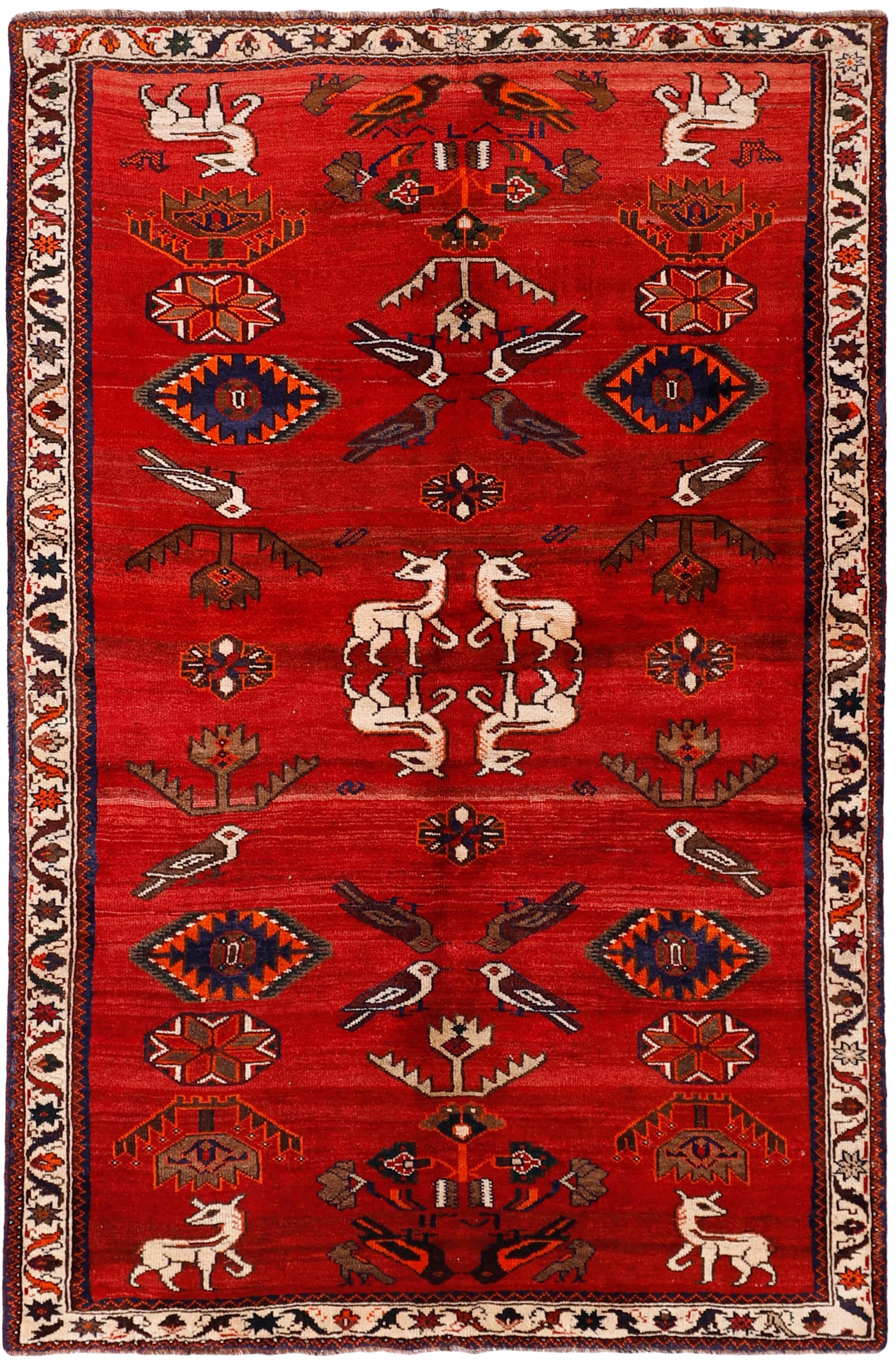 red persian rug with figural design