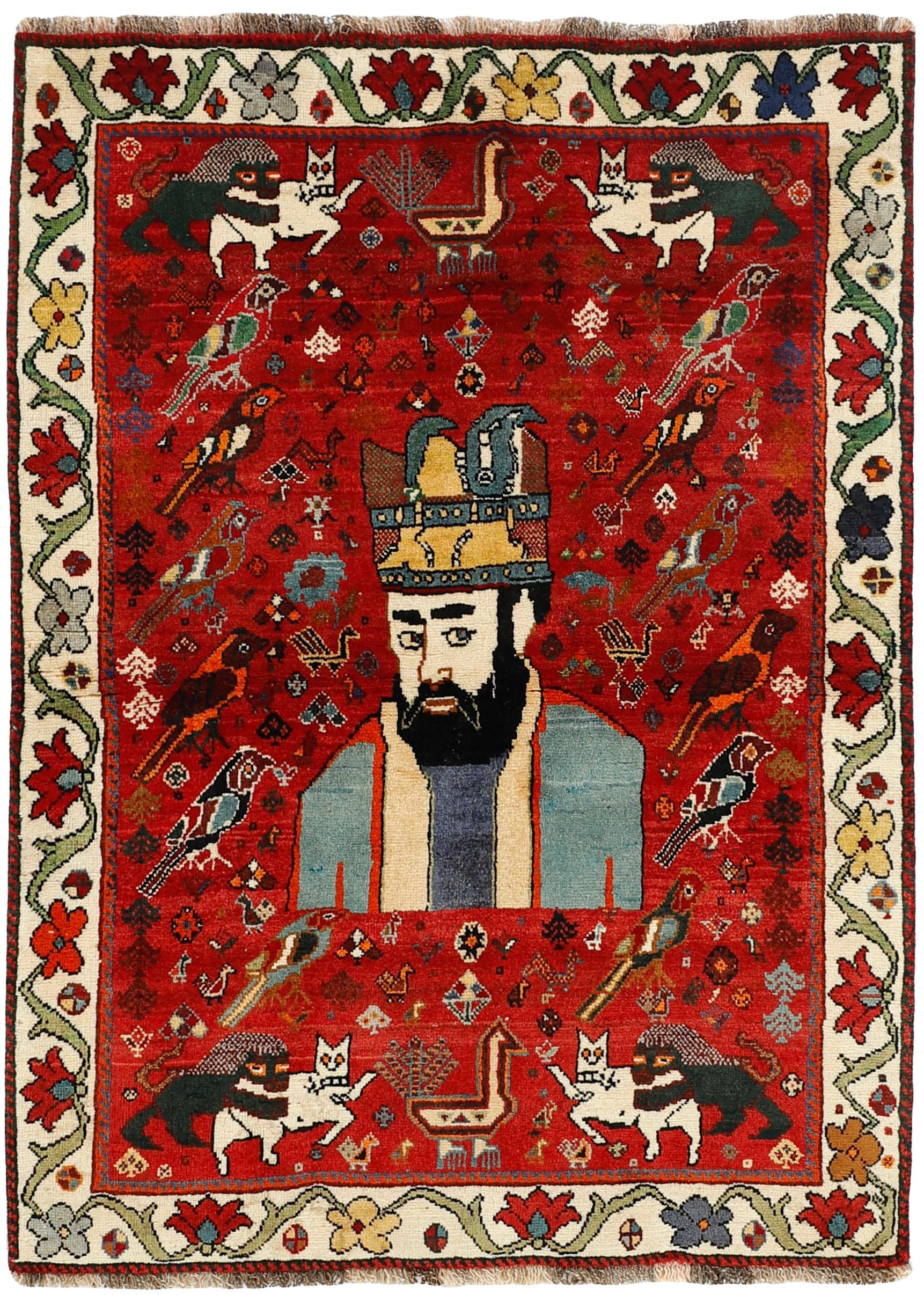 red persian rug with figural design