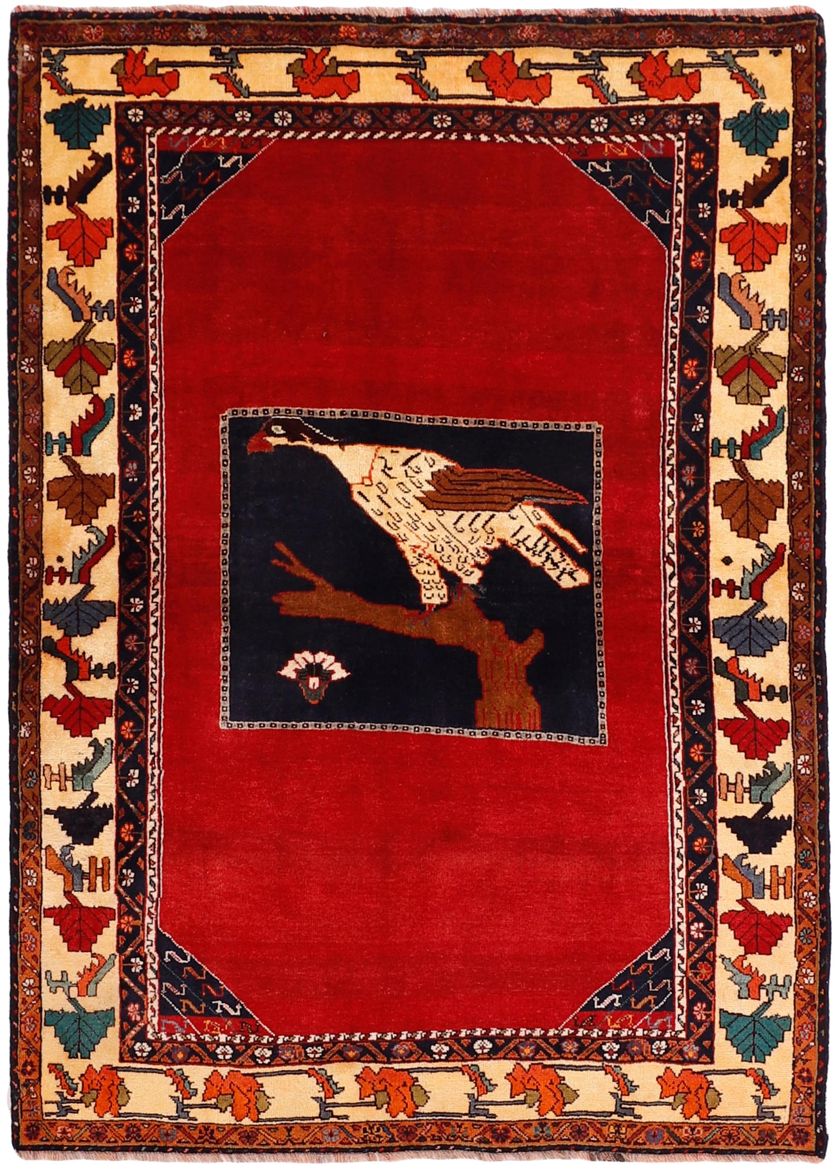 red persian rug with figural design