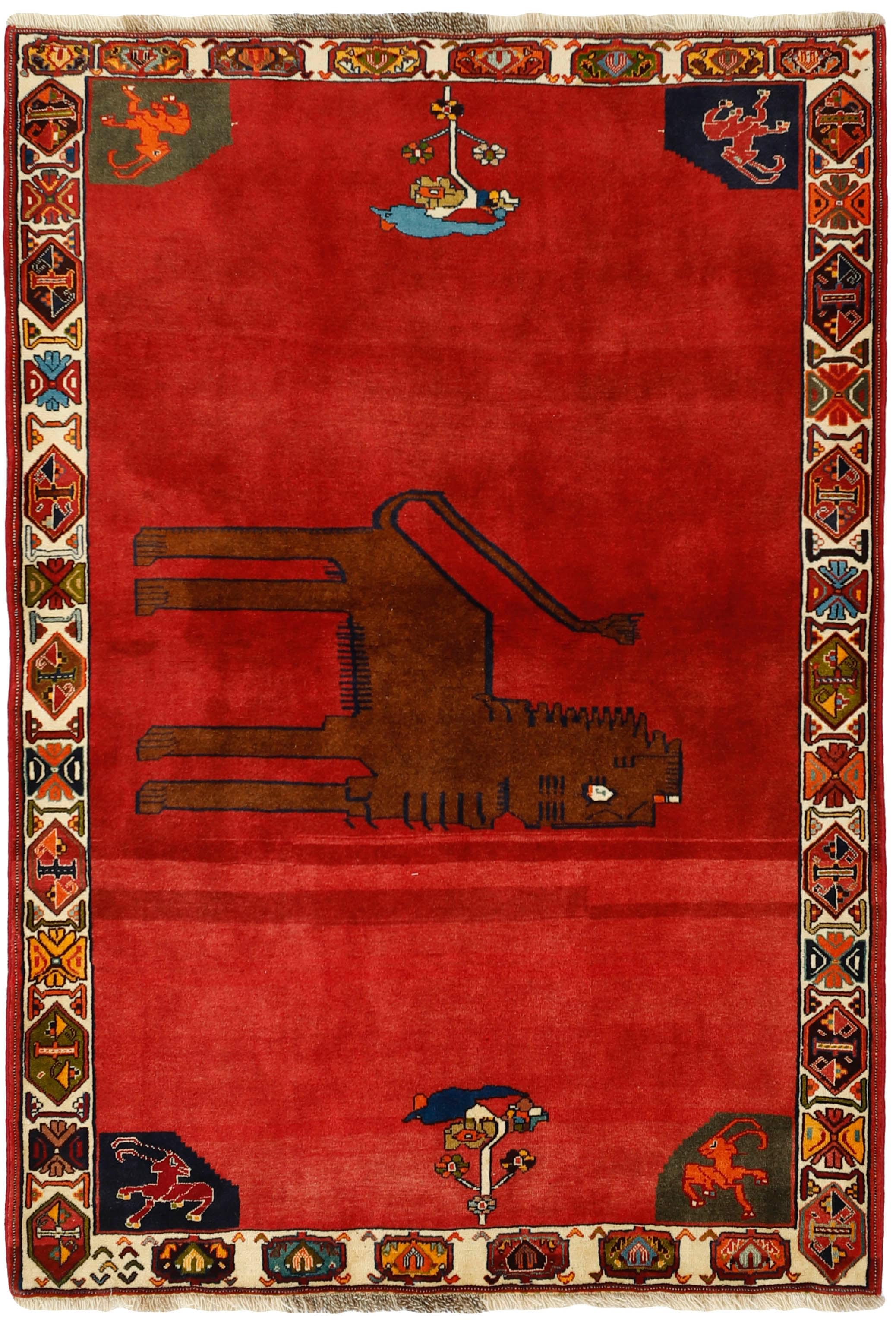red persian rug with figural design