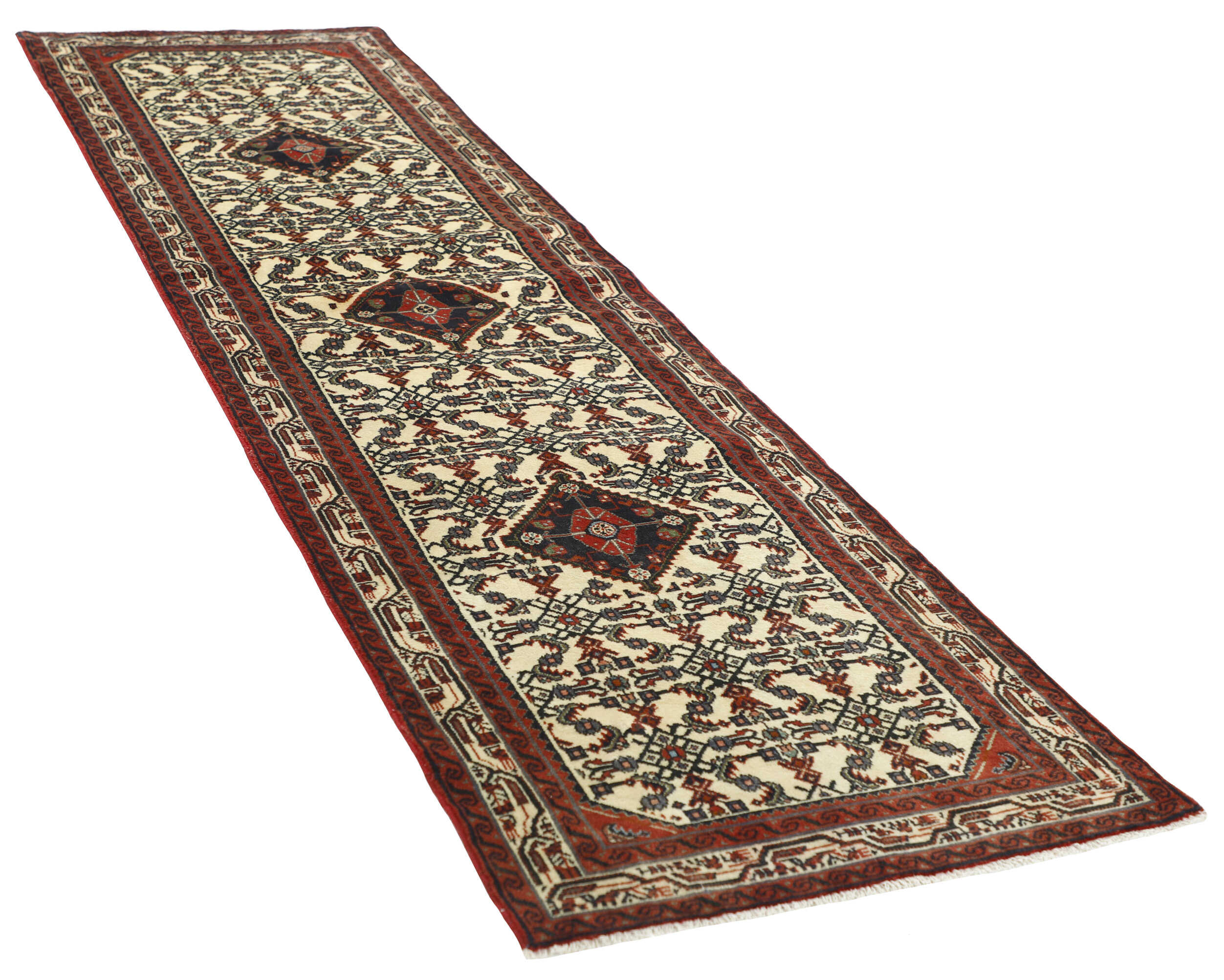 Authentic Persian runner with traditional floral pattern in red and black