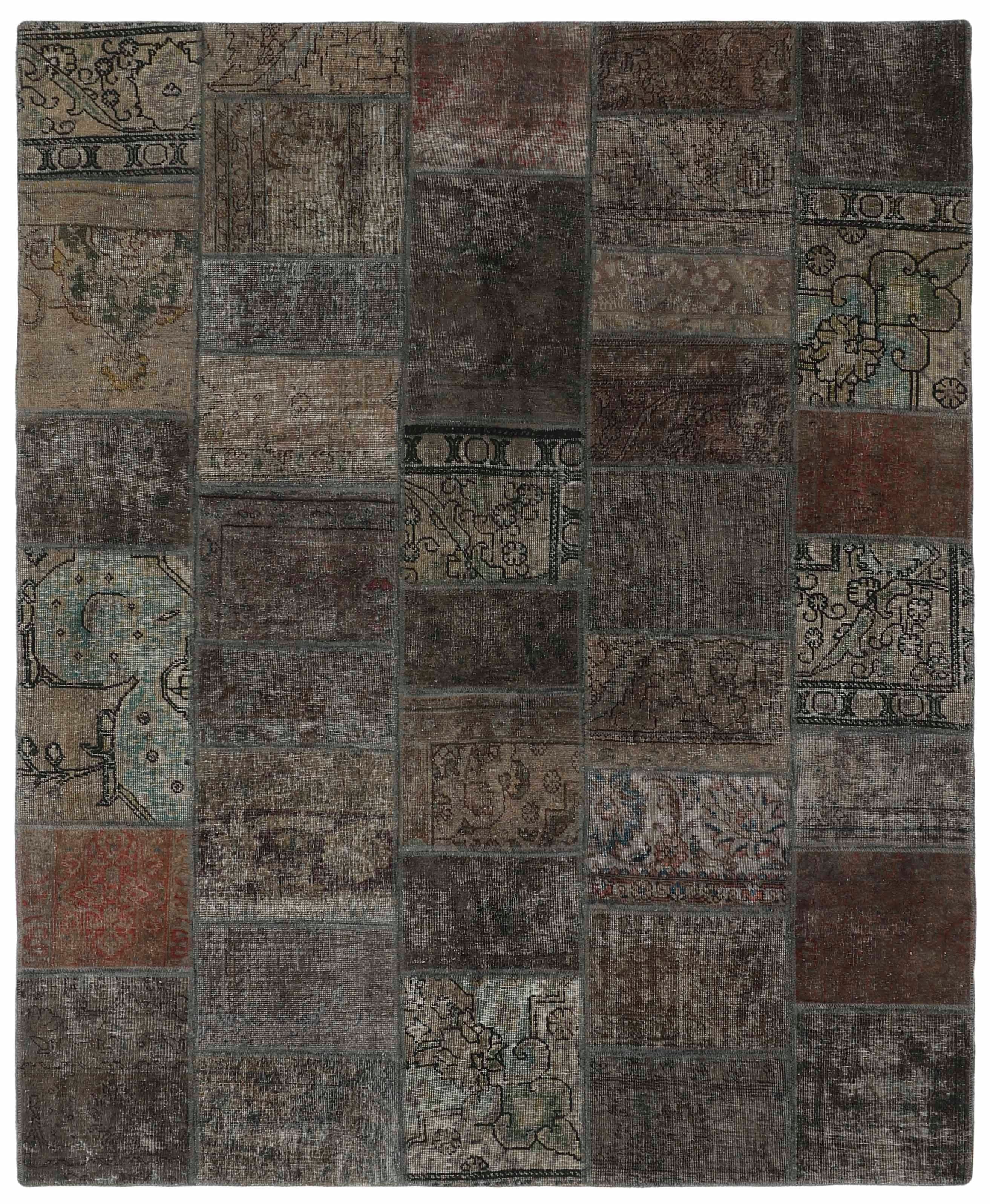 Authentic brown patchwork persian rug