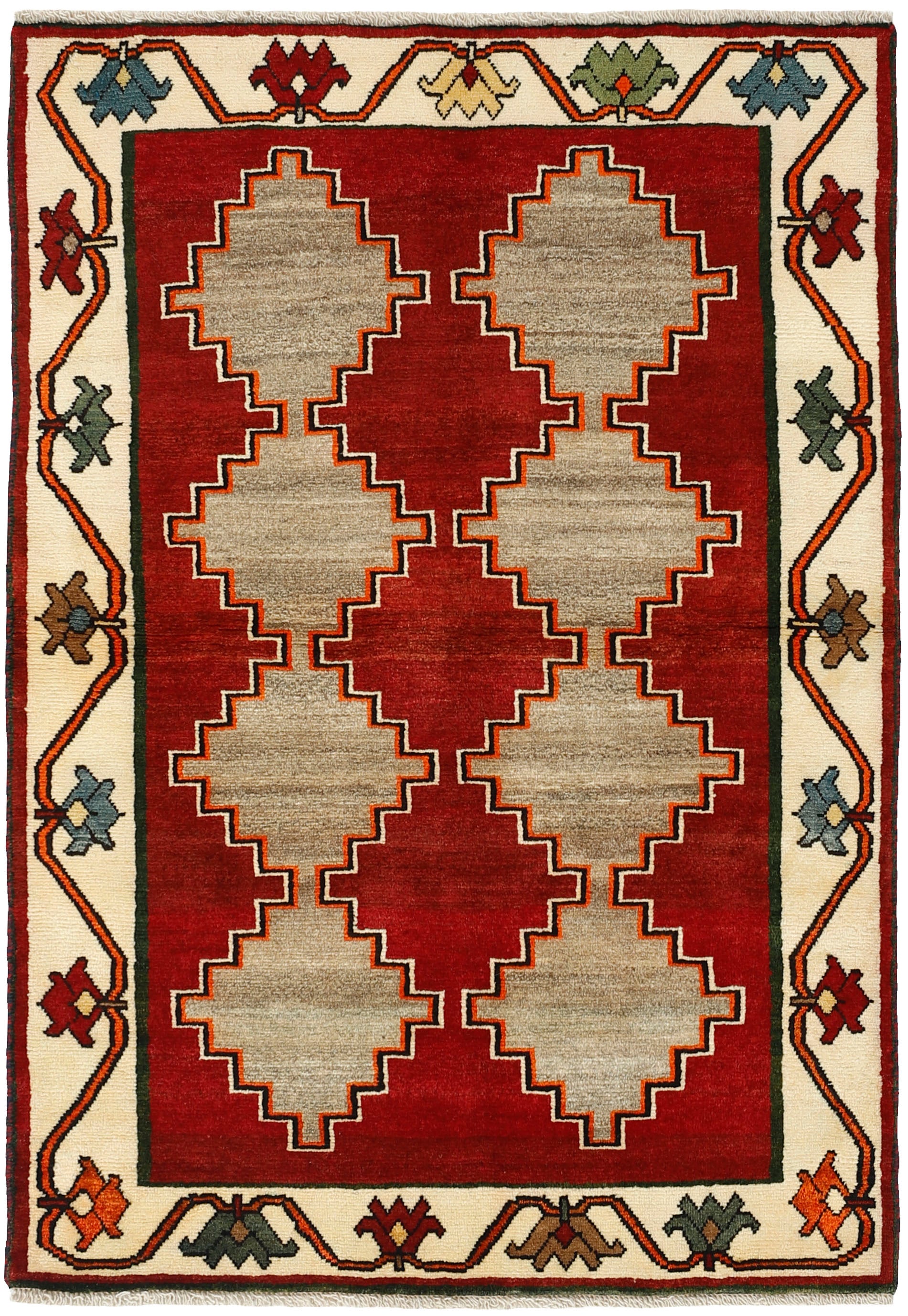 red and black persian rug with geometric design