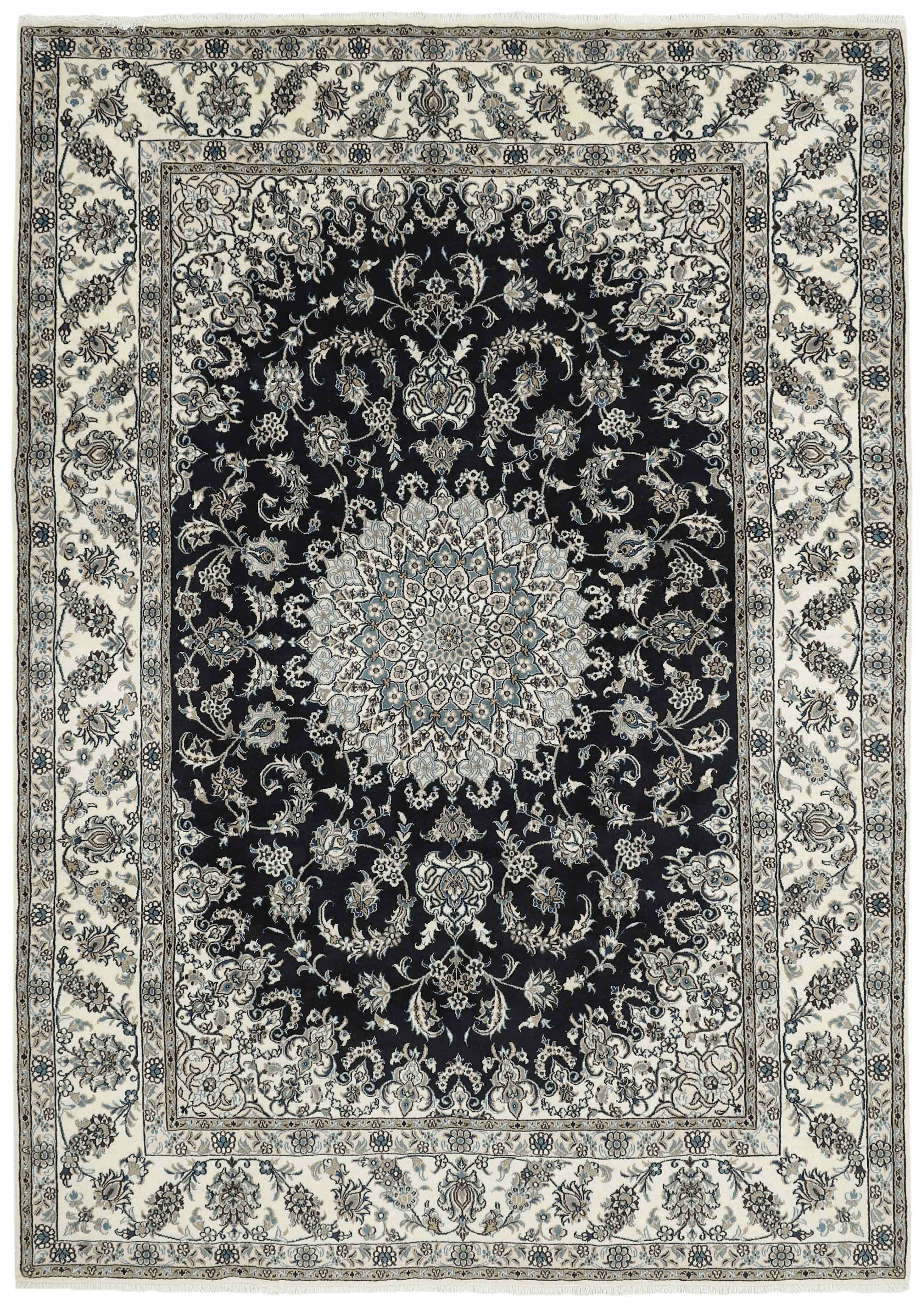 Authentic persian rug with a traditional floral design in beige and blue