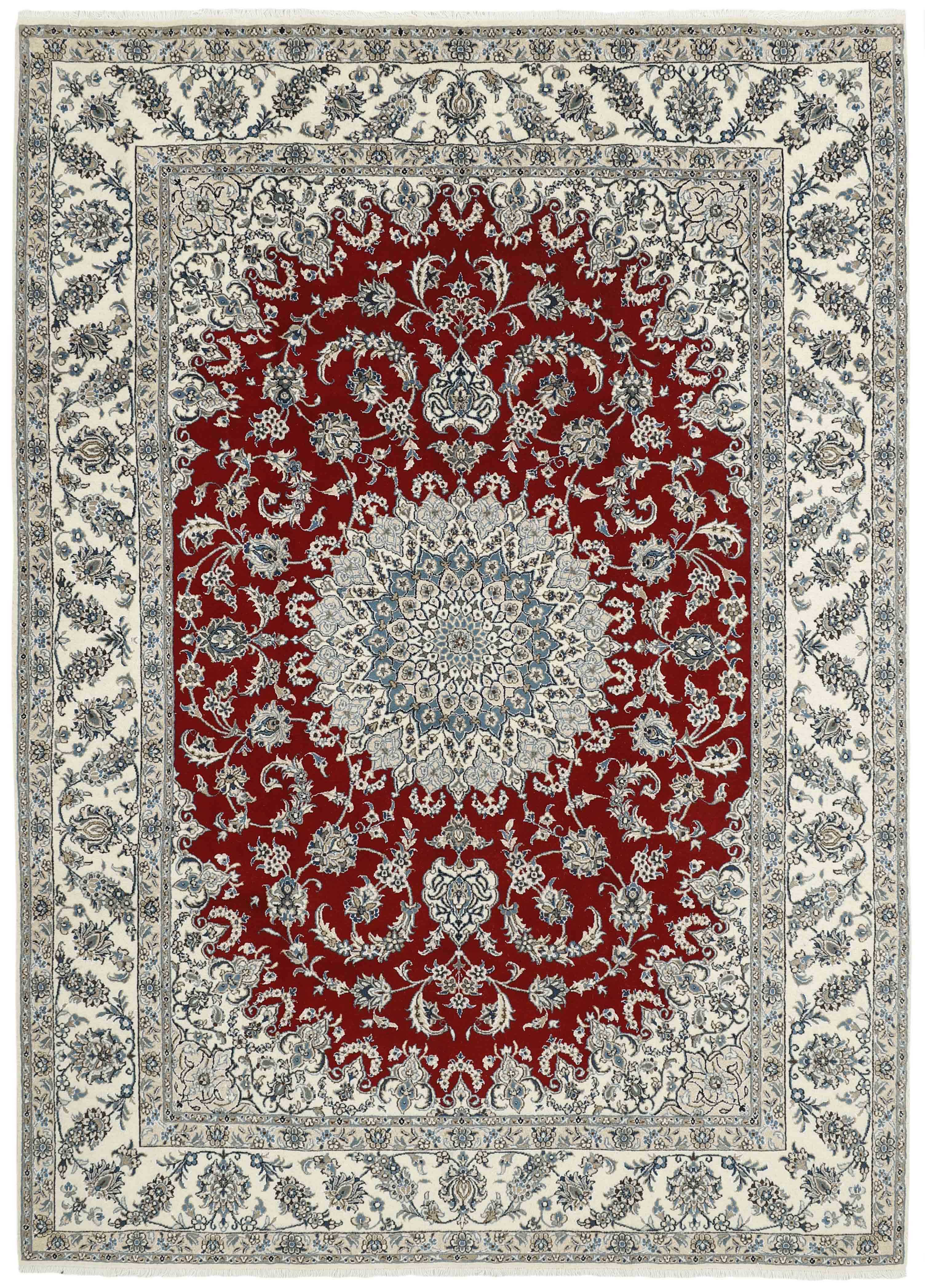 Authentic persian rug with a traditional floral design in beige and red