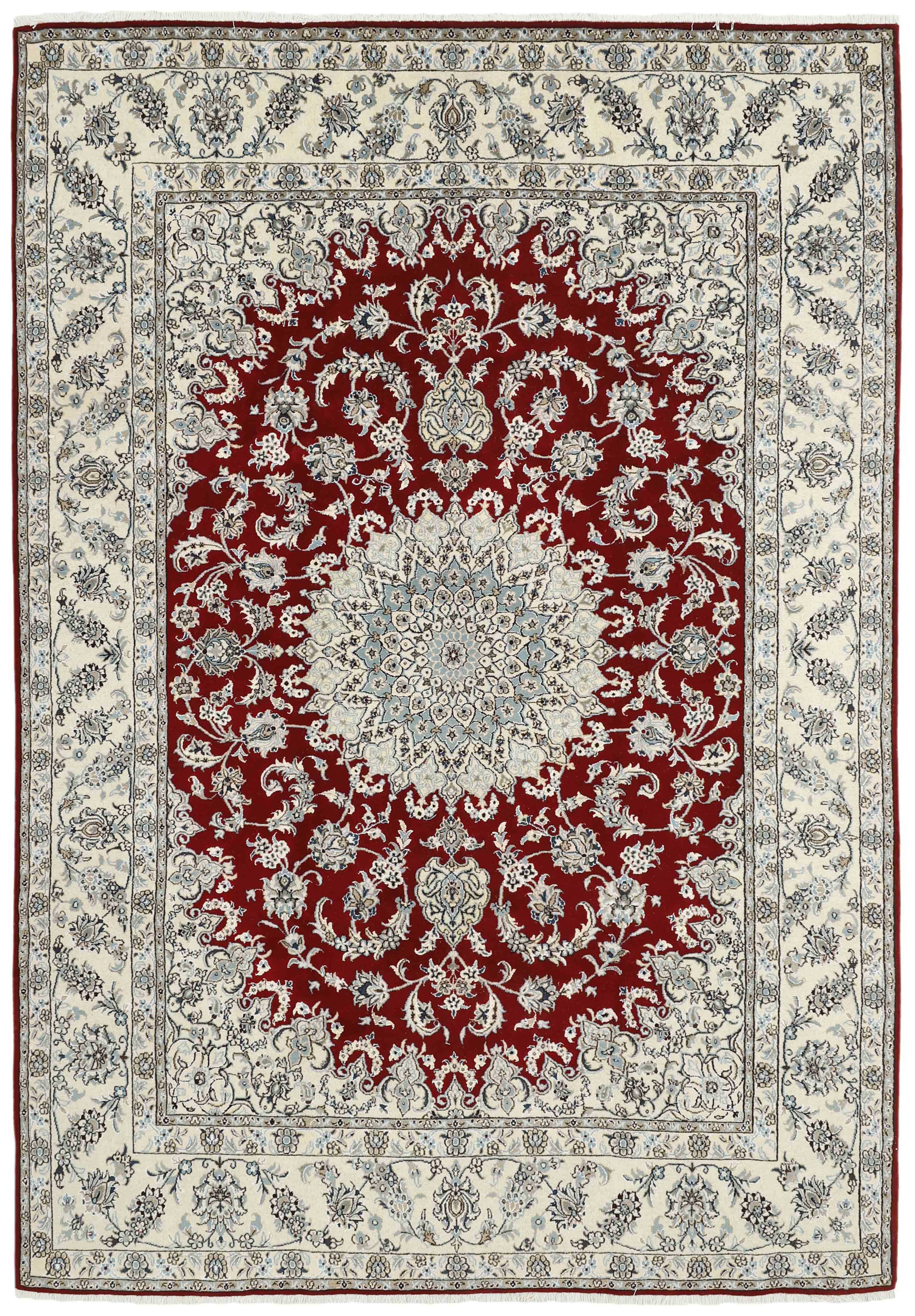 Authentic persian rug with a traditional floral design in beige and red