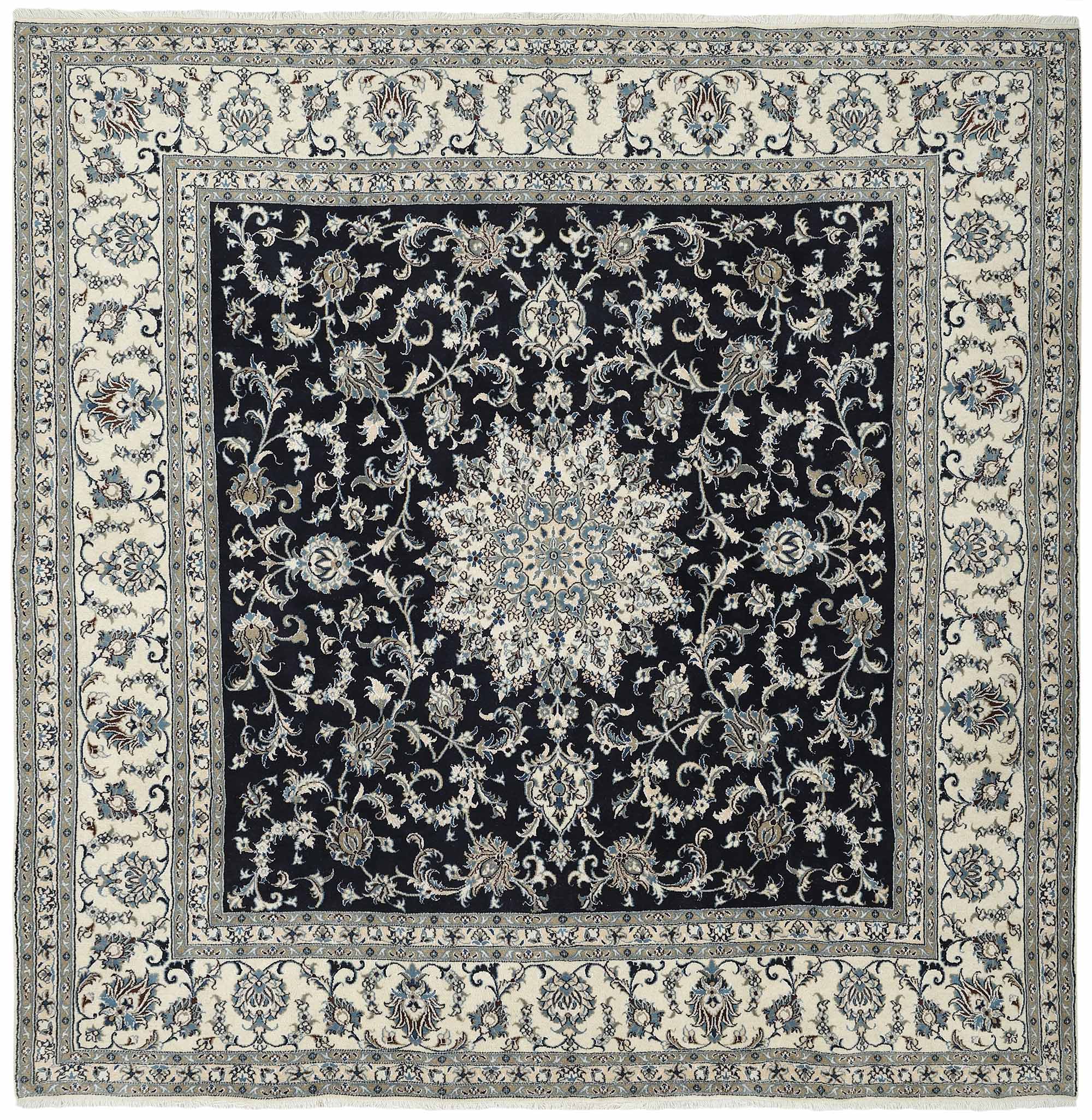 Authentic persian rug with a traditional floral design in beige and blue