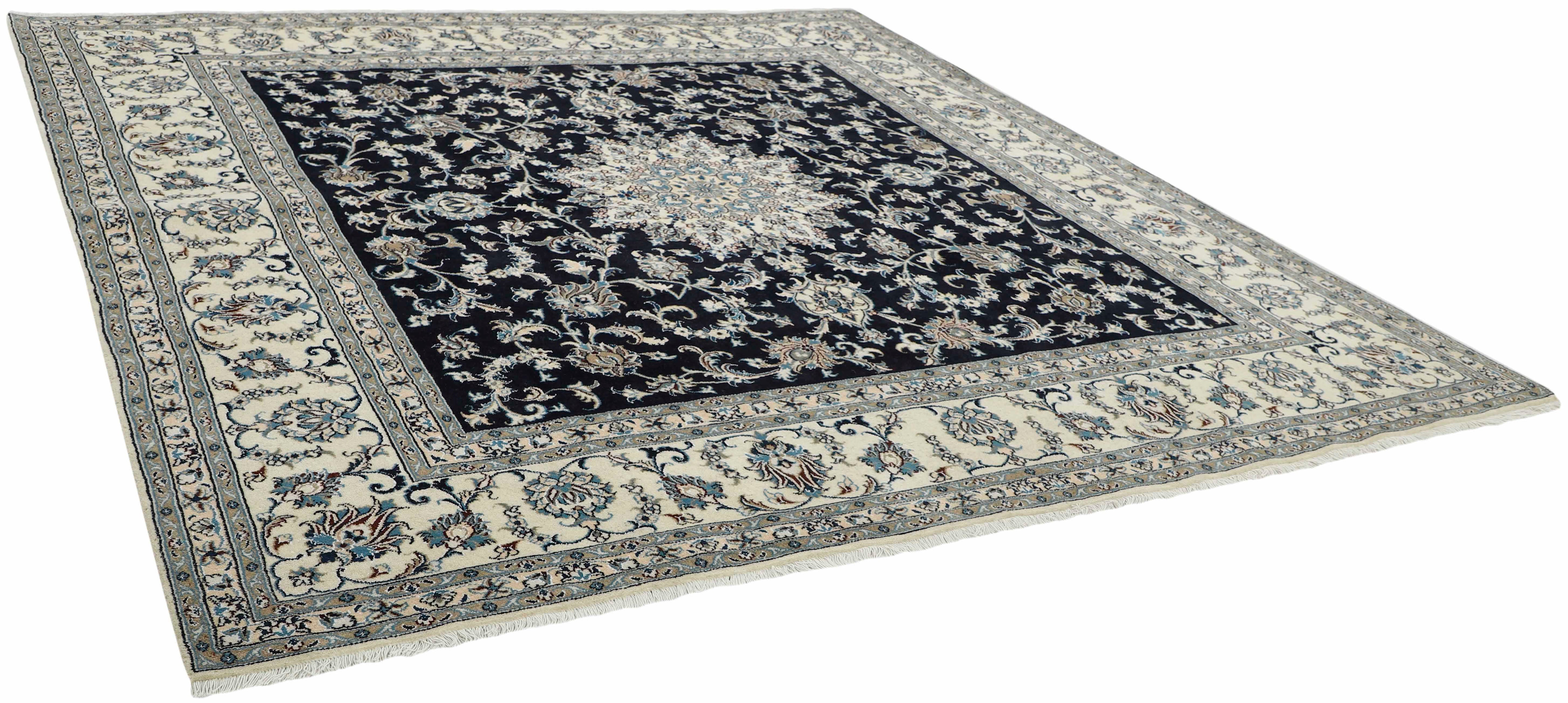 Authentic persian rug with a traditional floral design in beige and blue