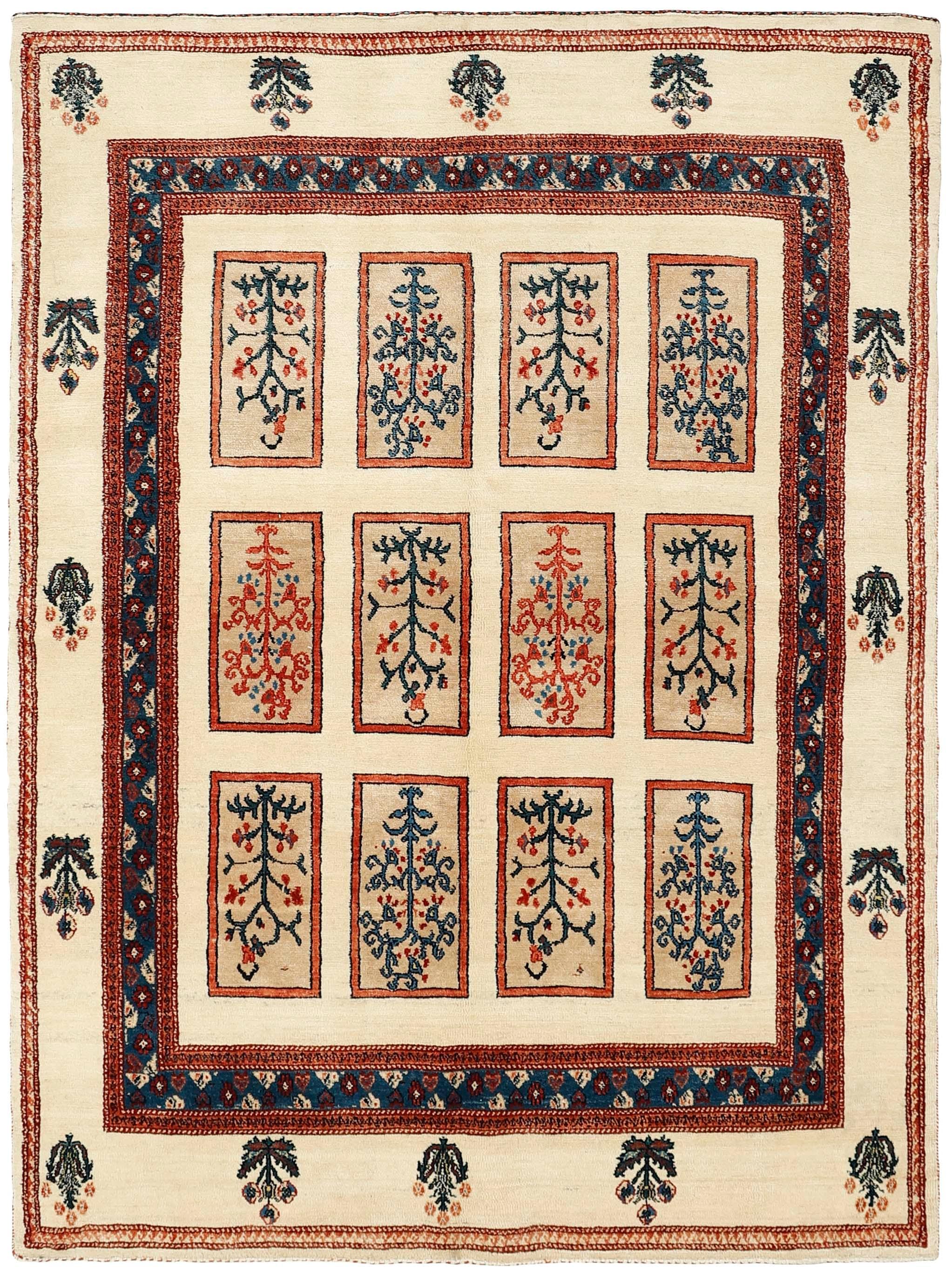 Beige Persian rug with tribal geometric design