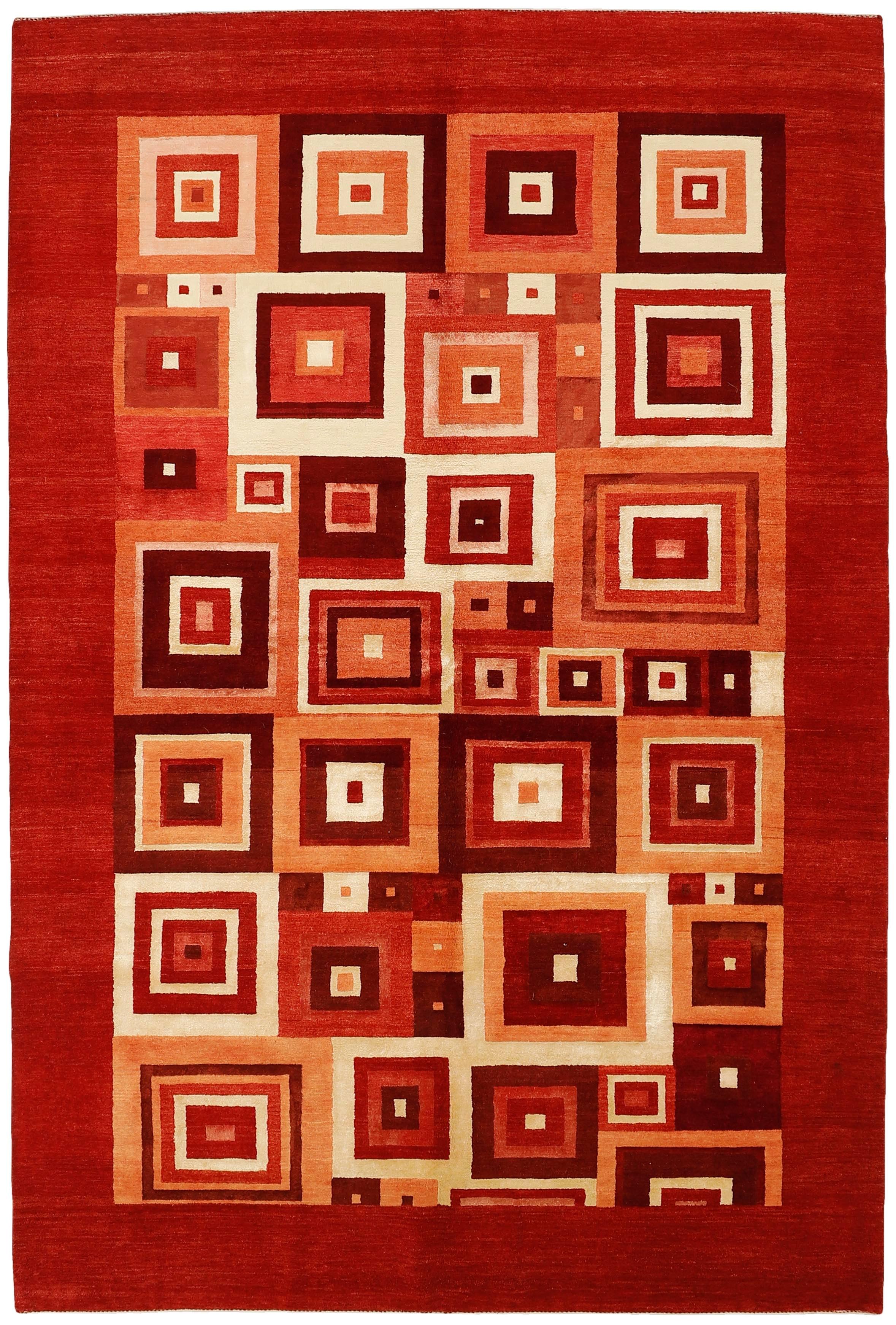 Red Persian rug with tribal geometric design