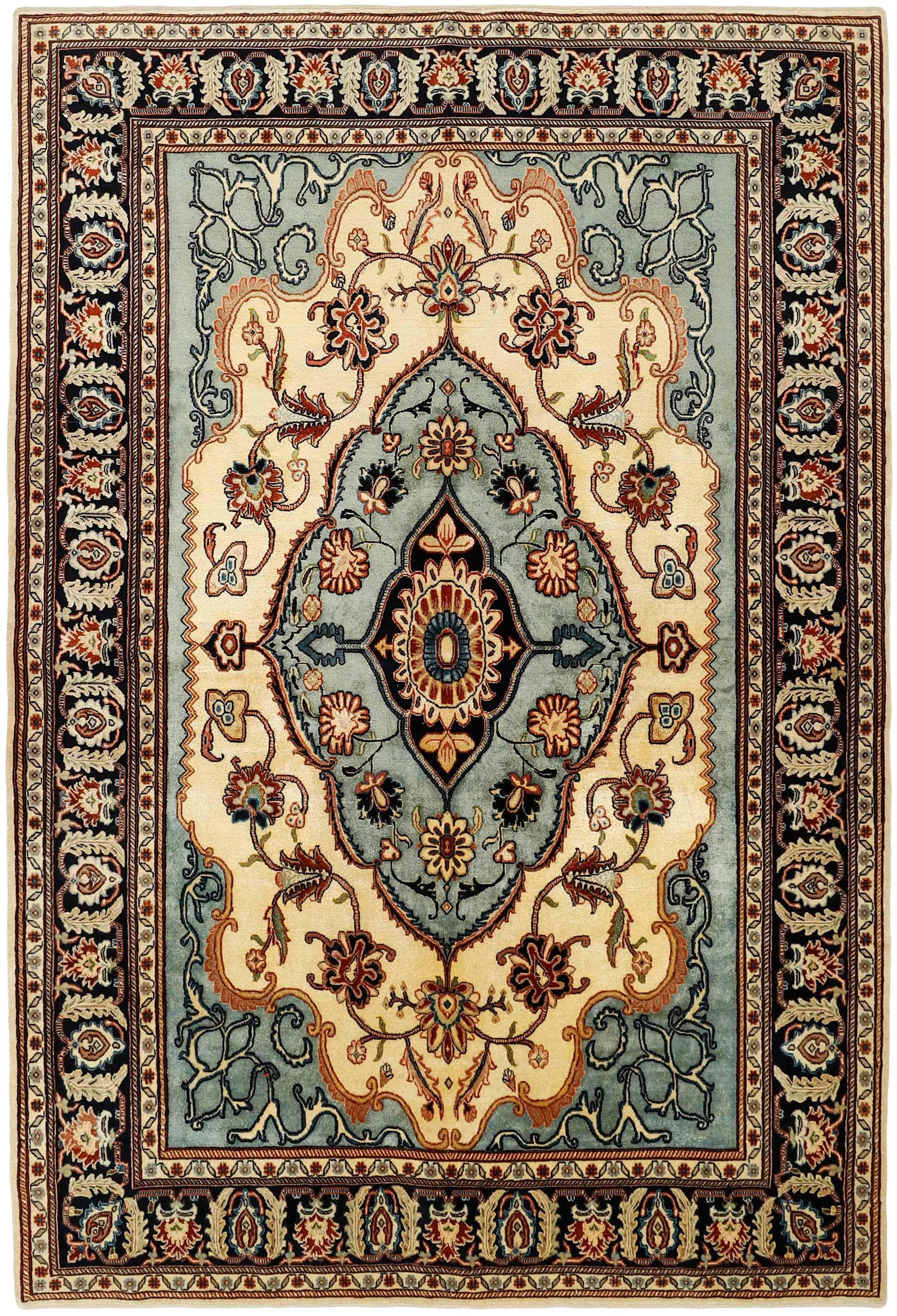 Blue Persian rug with tribal geometric design