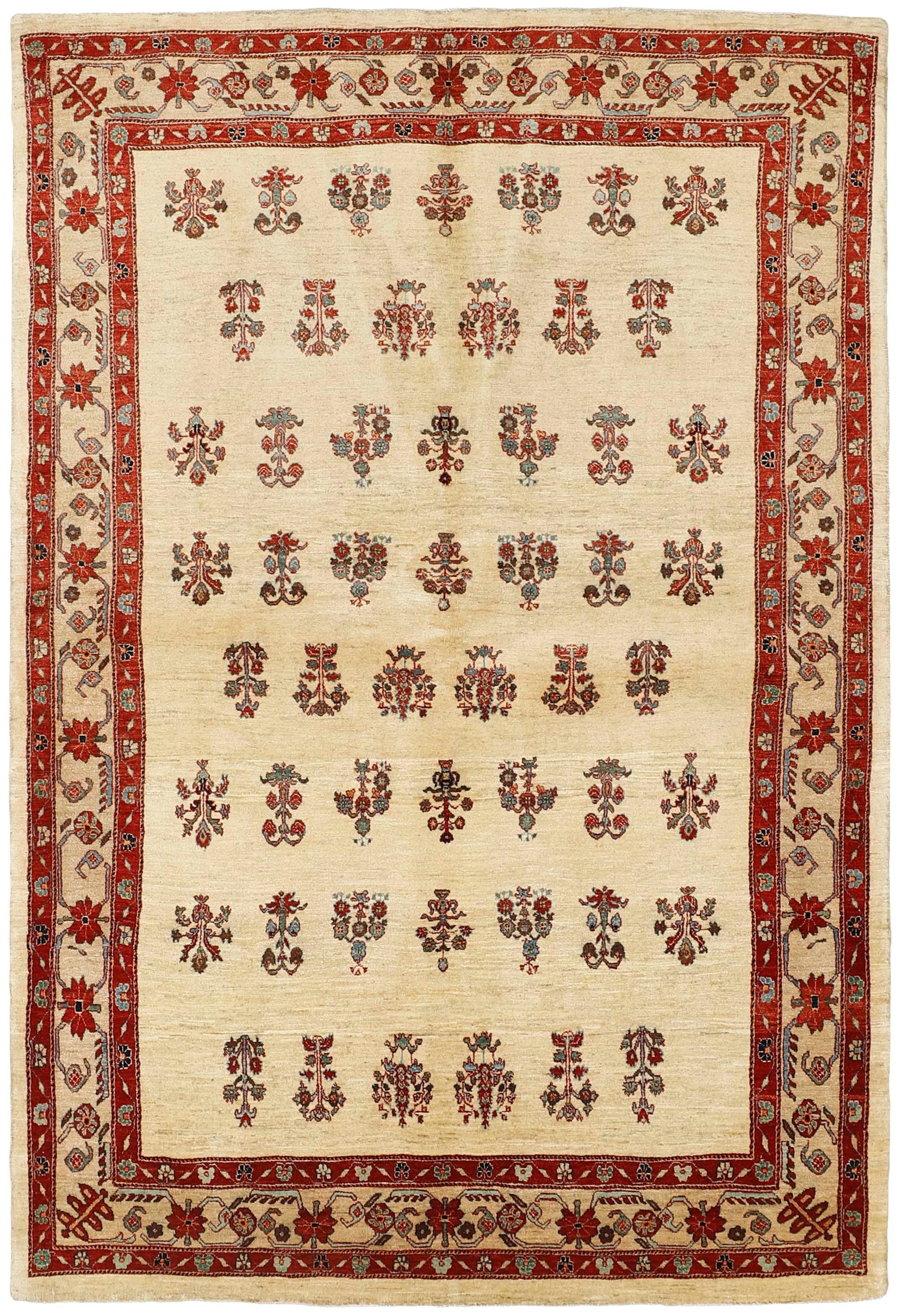 Beige Persian rug with tribal geometric design