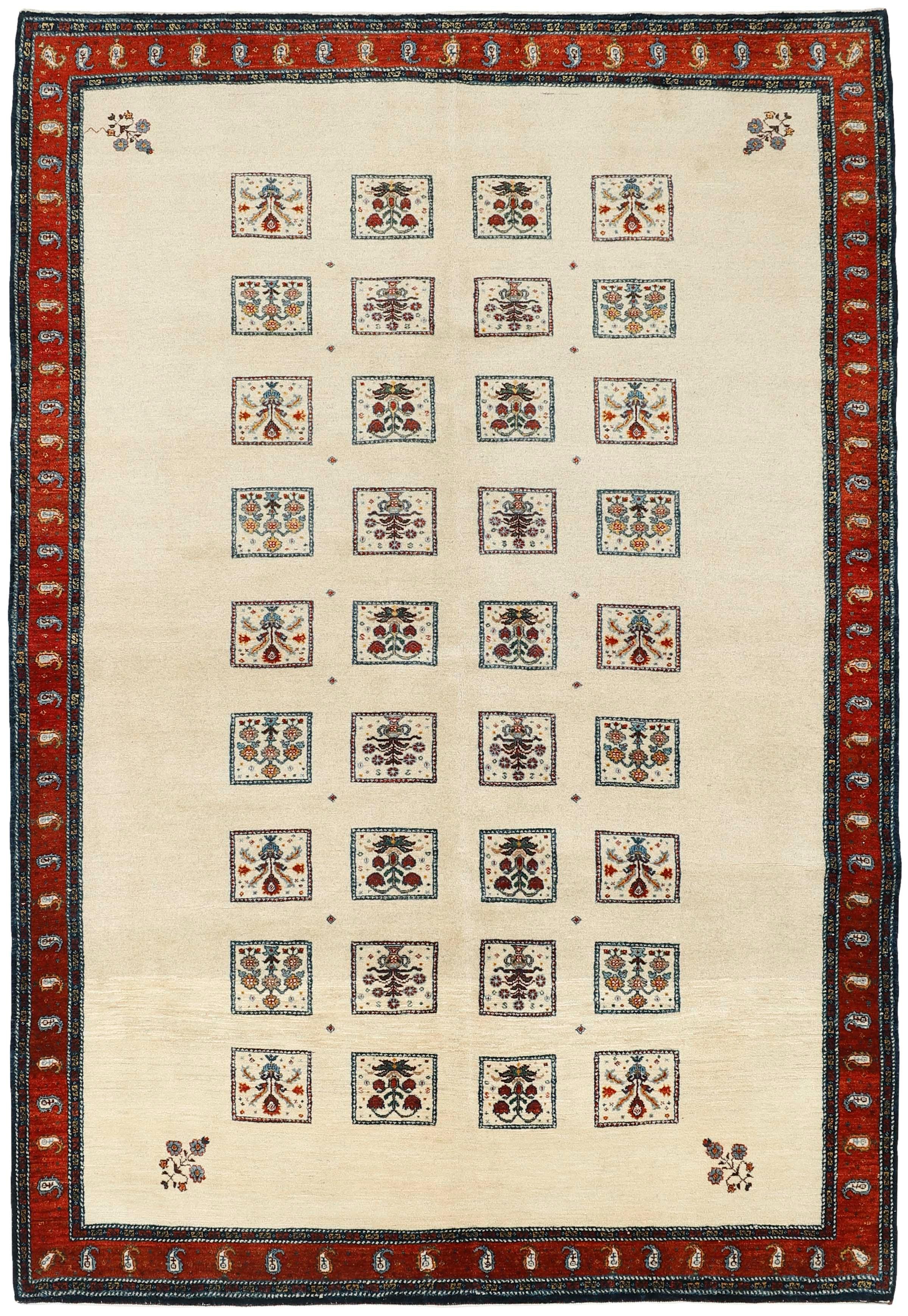 Cream Persian rug with tribal geometric design