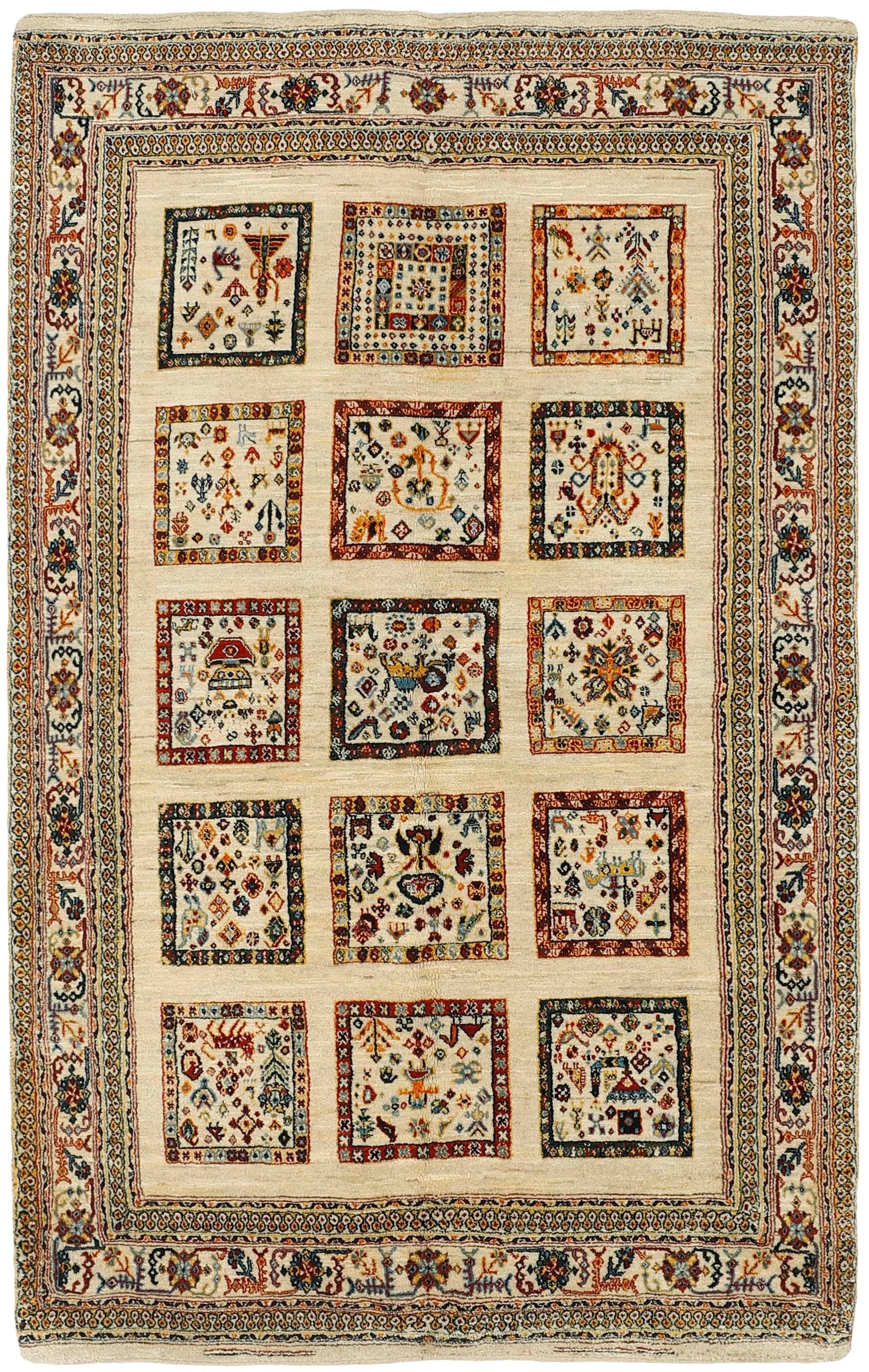Beige Persian rug with tribal geometric design