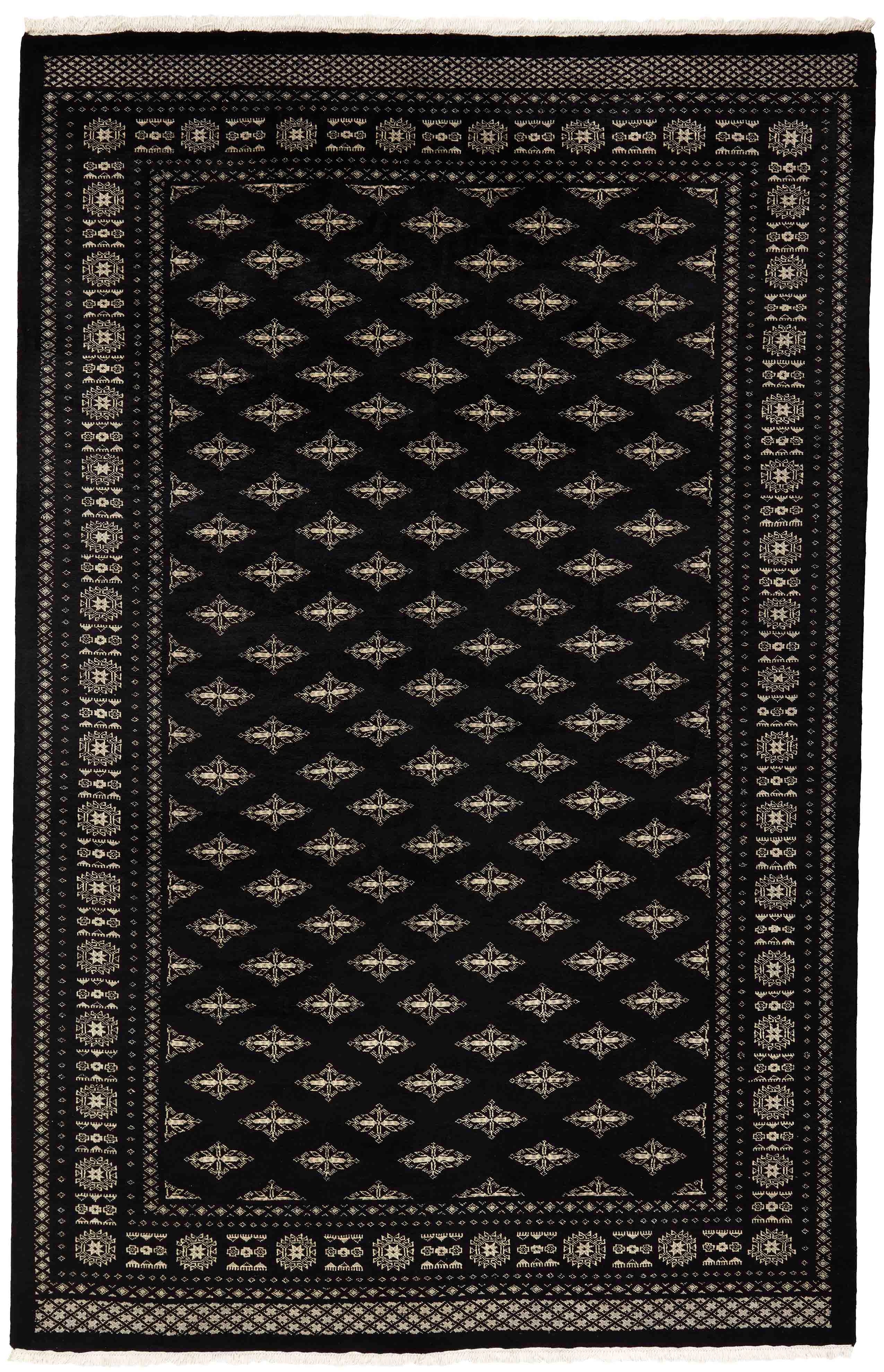 black oriental rug with traditional pattern