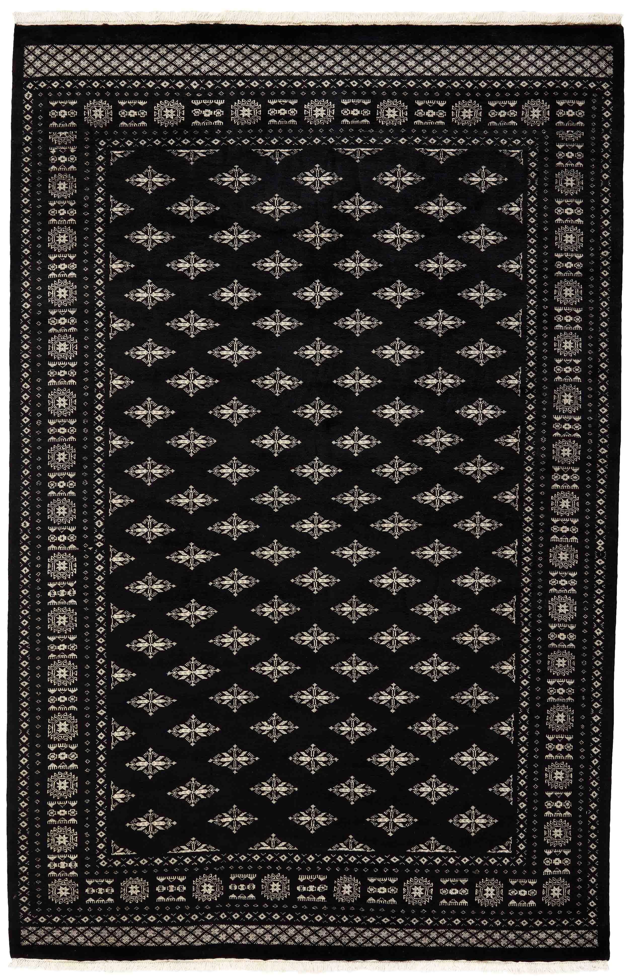 black oriental rug with traditional pattern