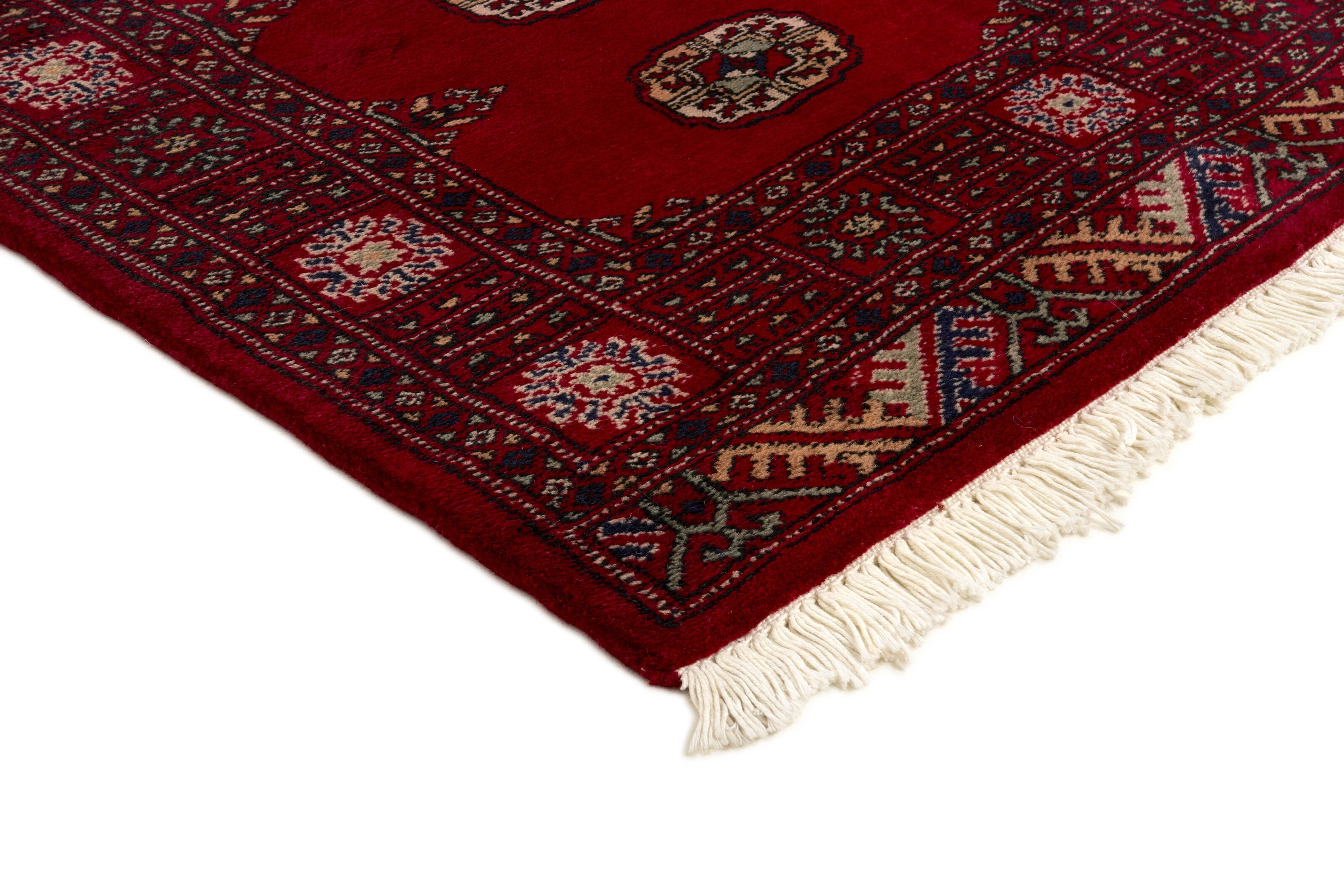 Red Oriental runner with traditional bordered pattern
