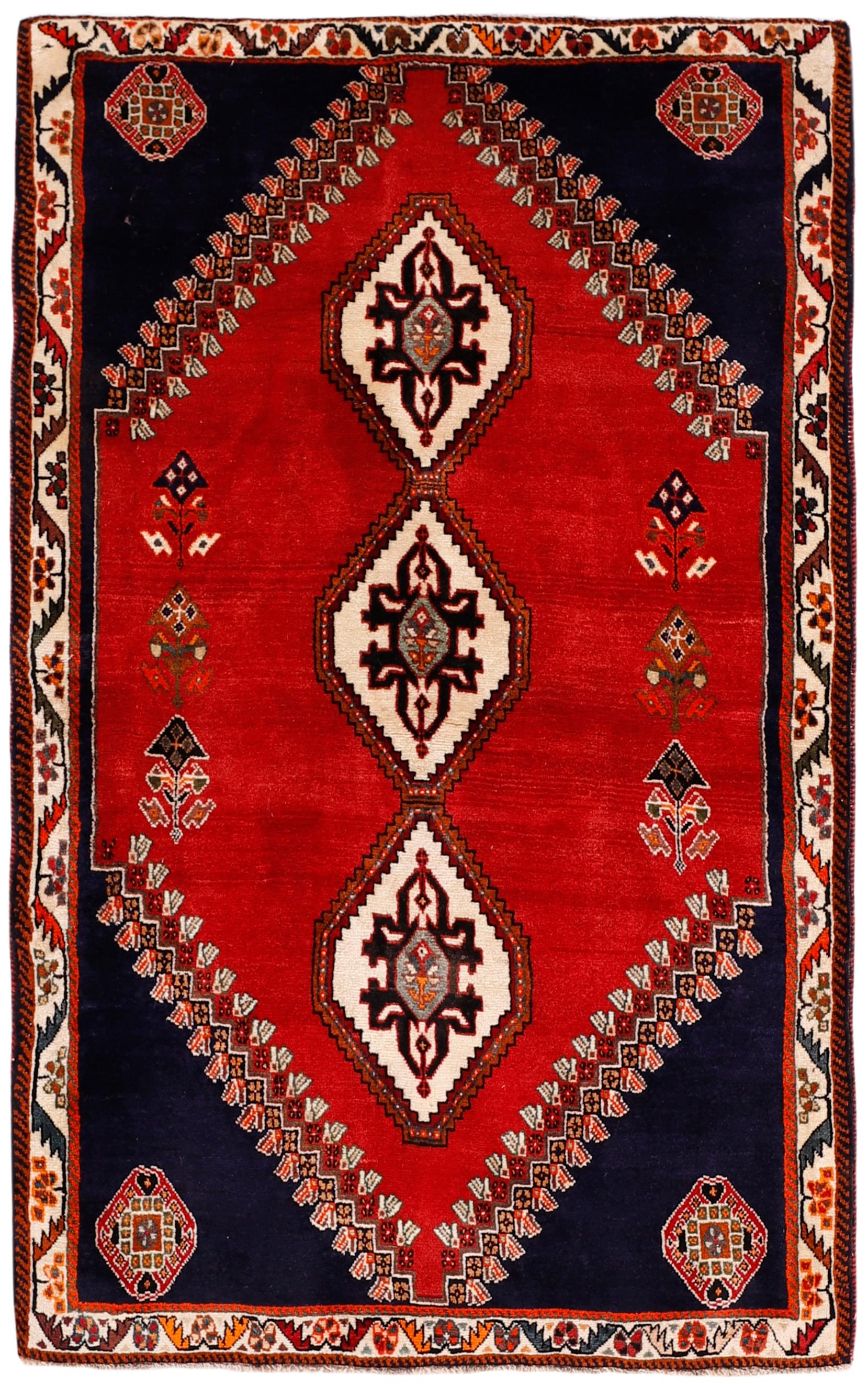 red and black persian rug with geometric design
