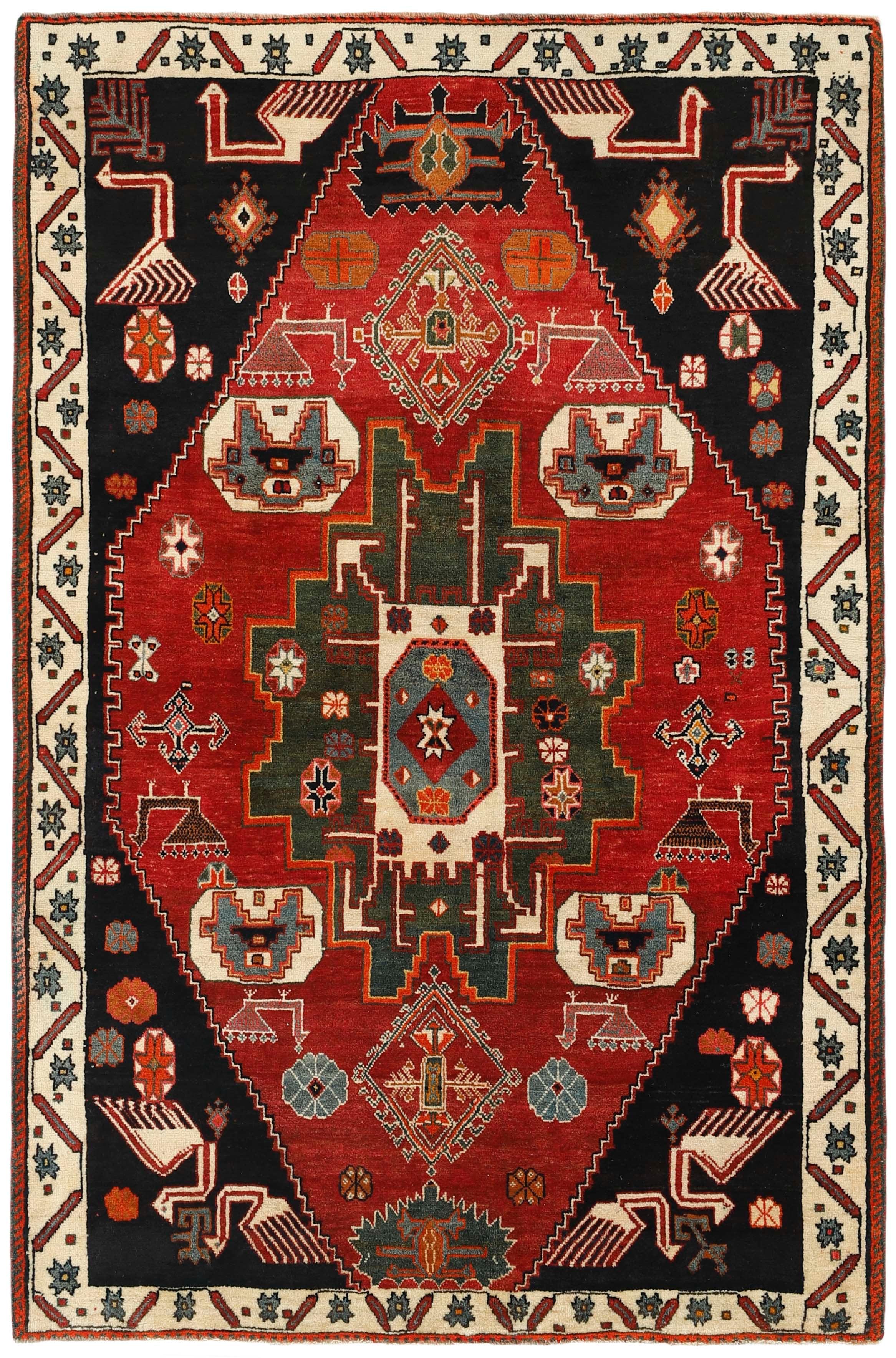 red and black persian rug with geometric design