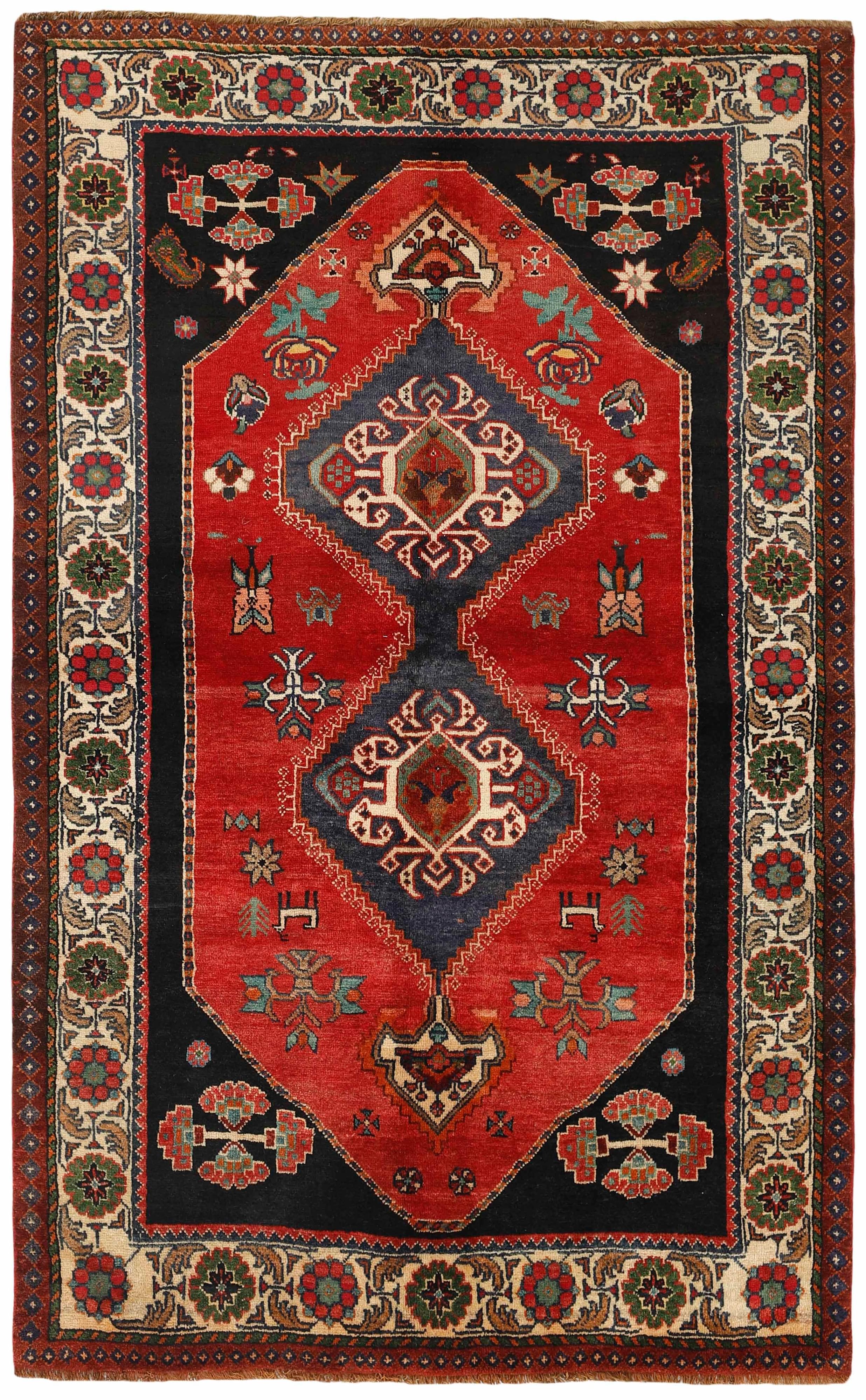 red and black persian rug with geometric design