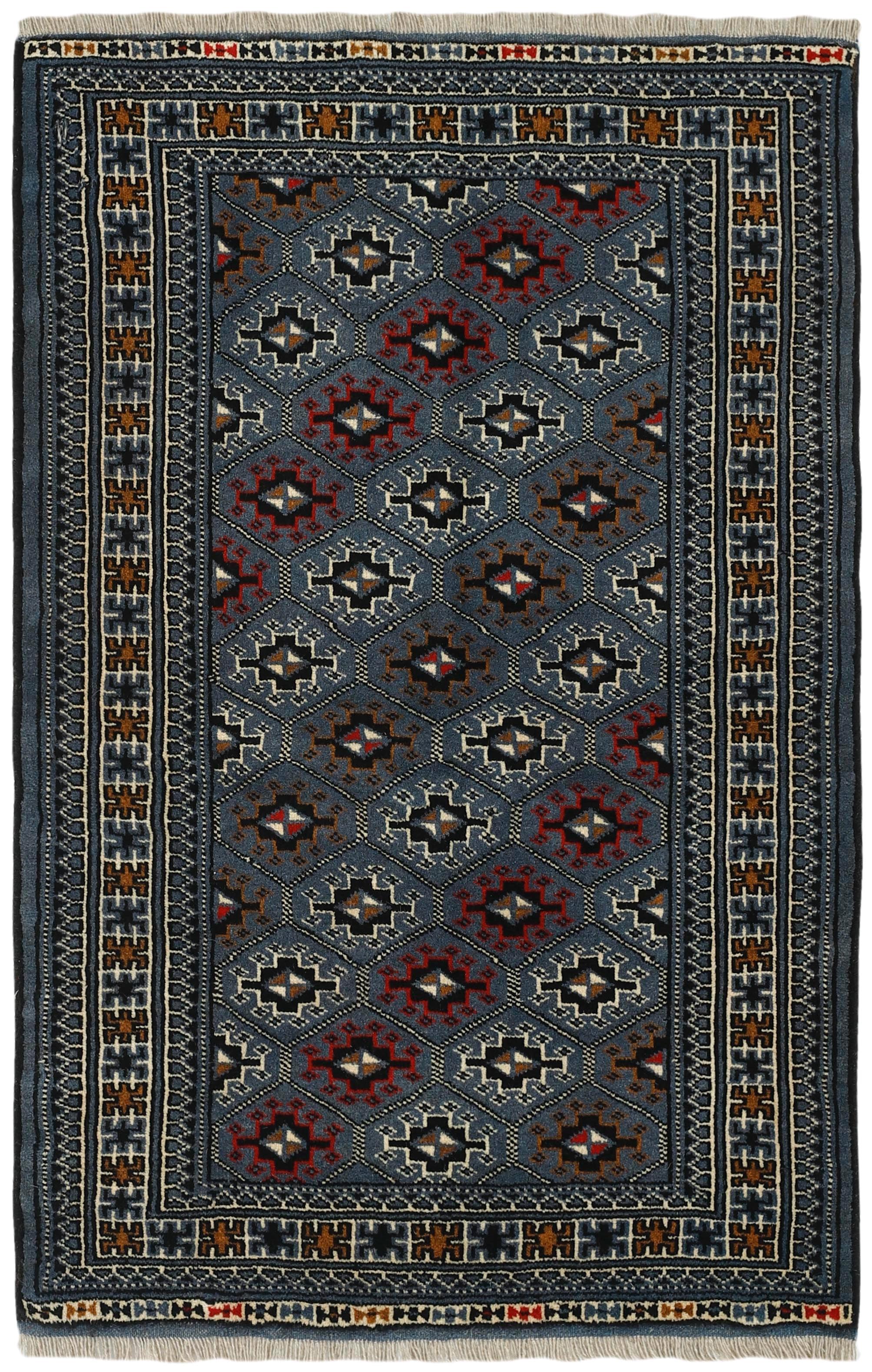 authentic blue, ivory and black persian rug
