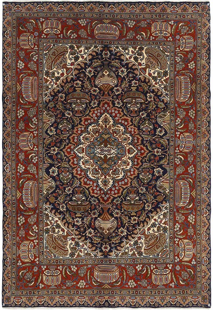 Authentic persian rug with a traditional floral design in red