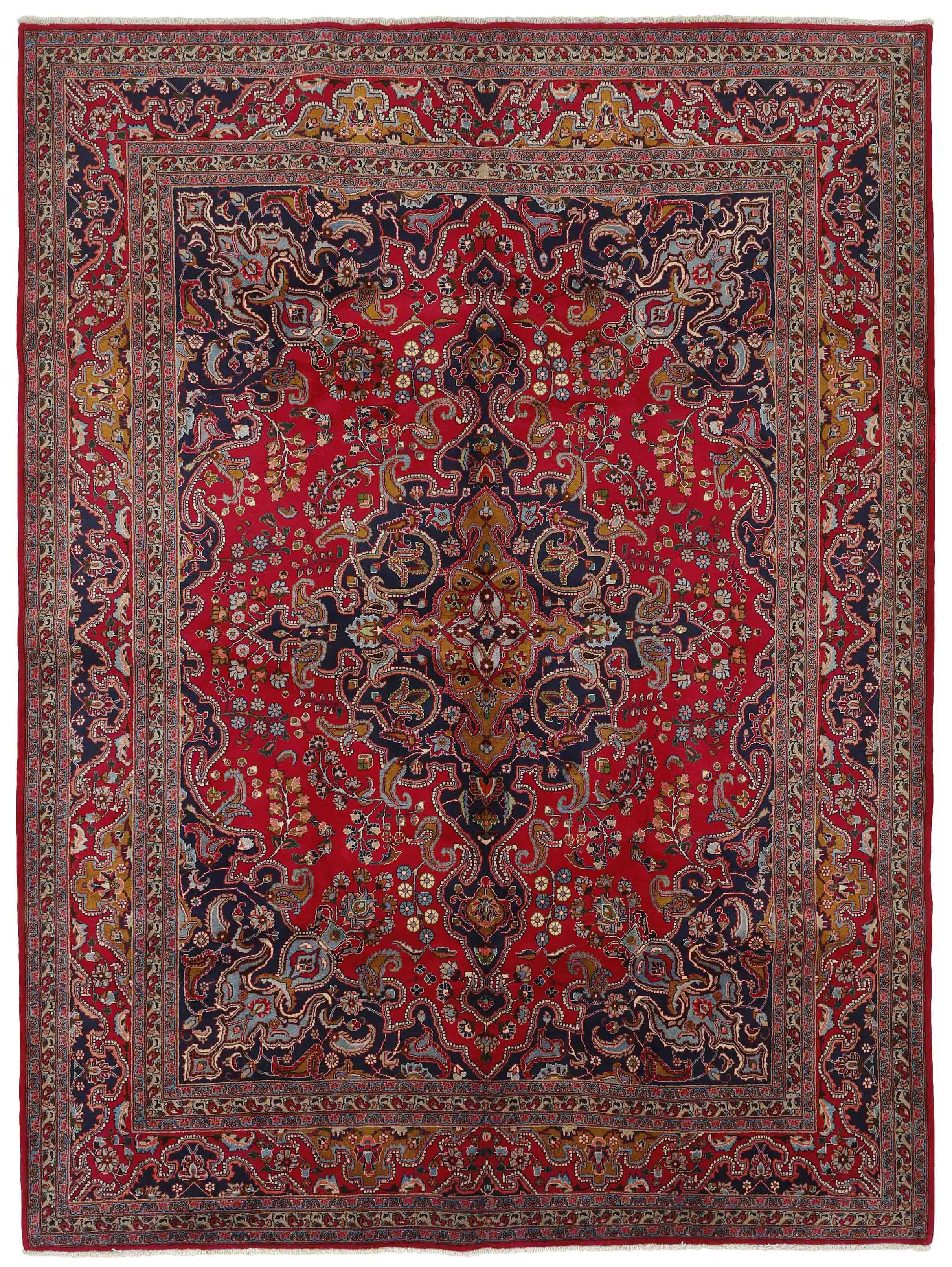 Authentic persian kelim flatweave rug with traditional design in red, blue and beige