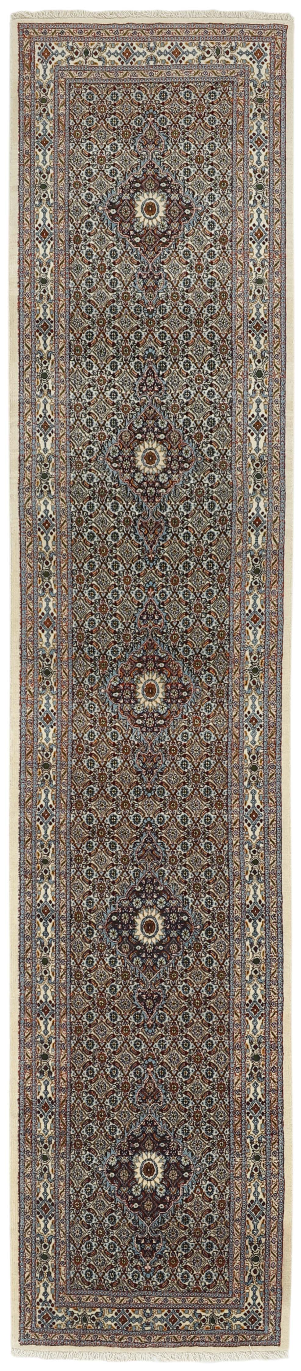 authentic persian runner with traditional floral pattern in cream, blue and red