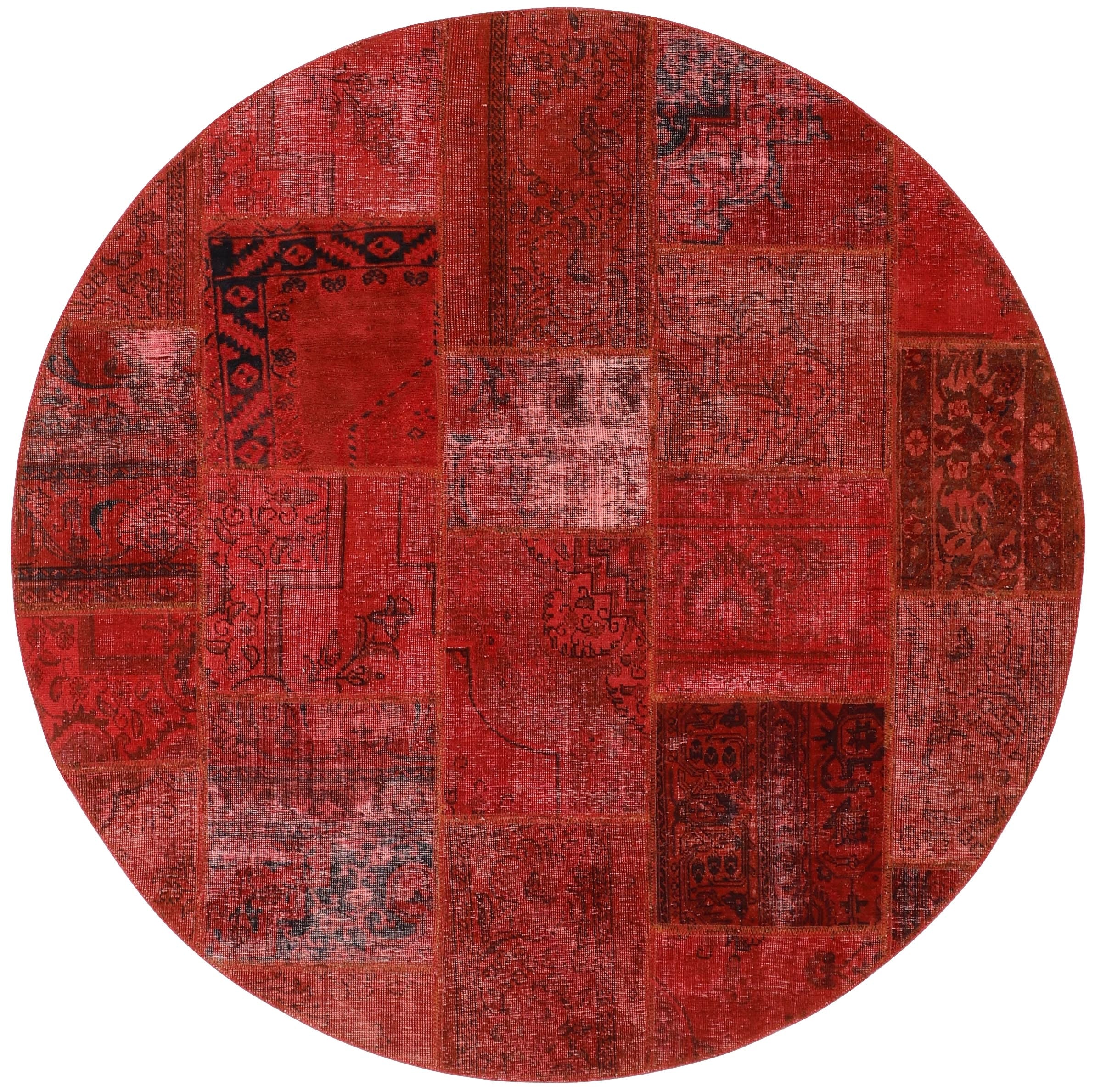 Authentic red patchwork persian circle rug