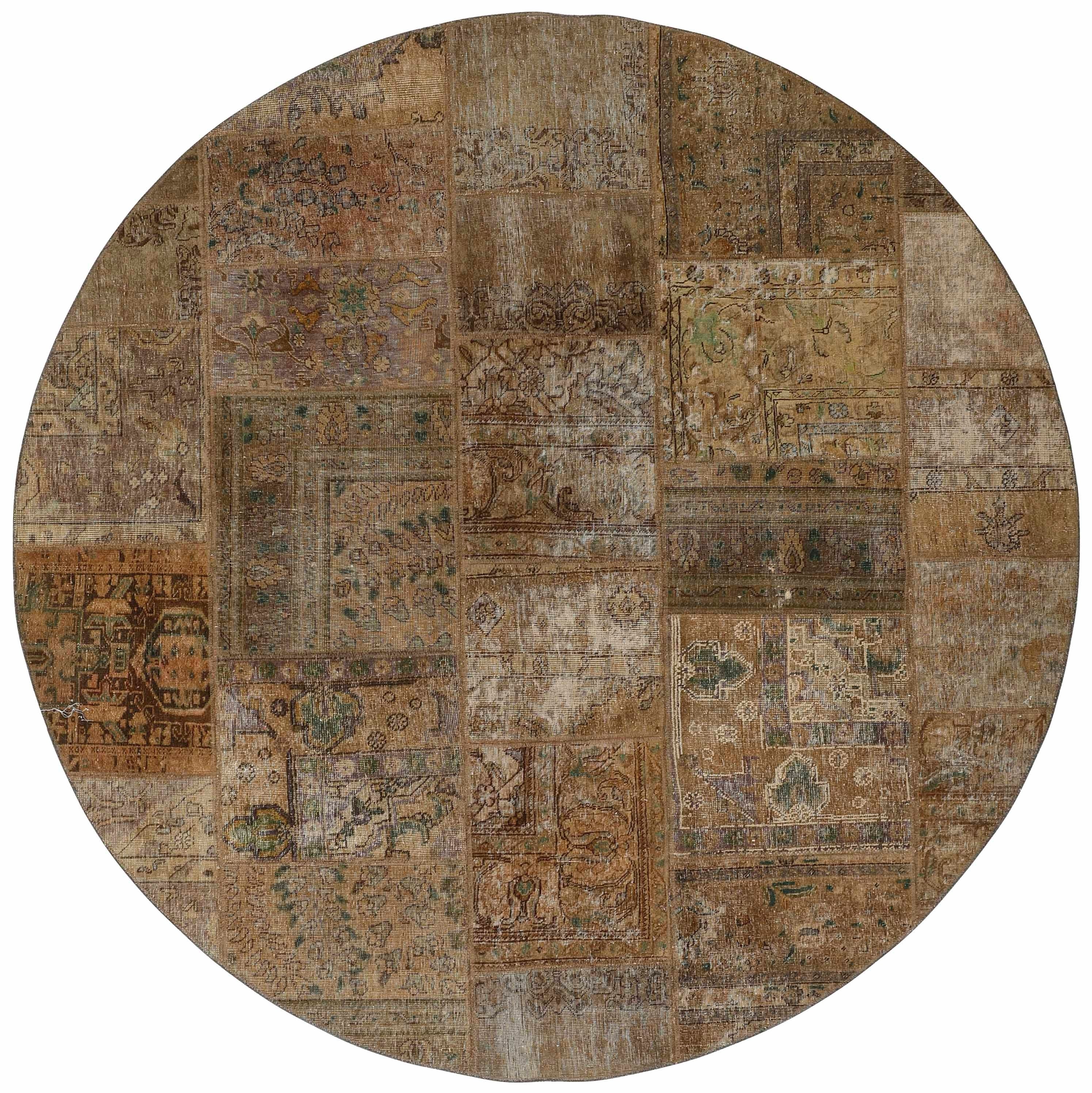 Authentic brown patchwork persian circle rug