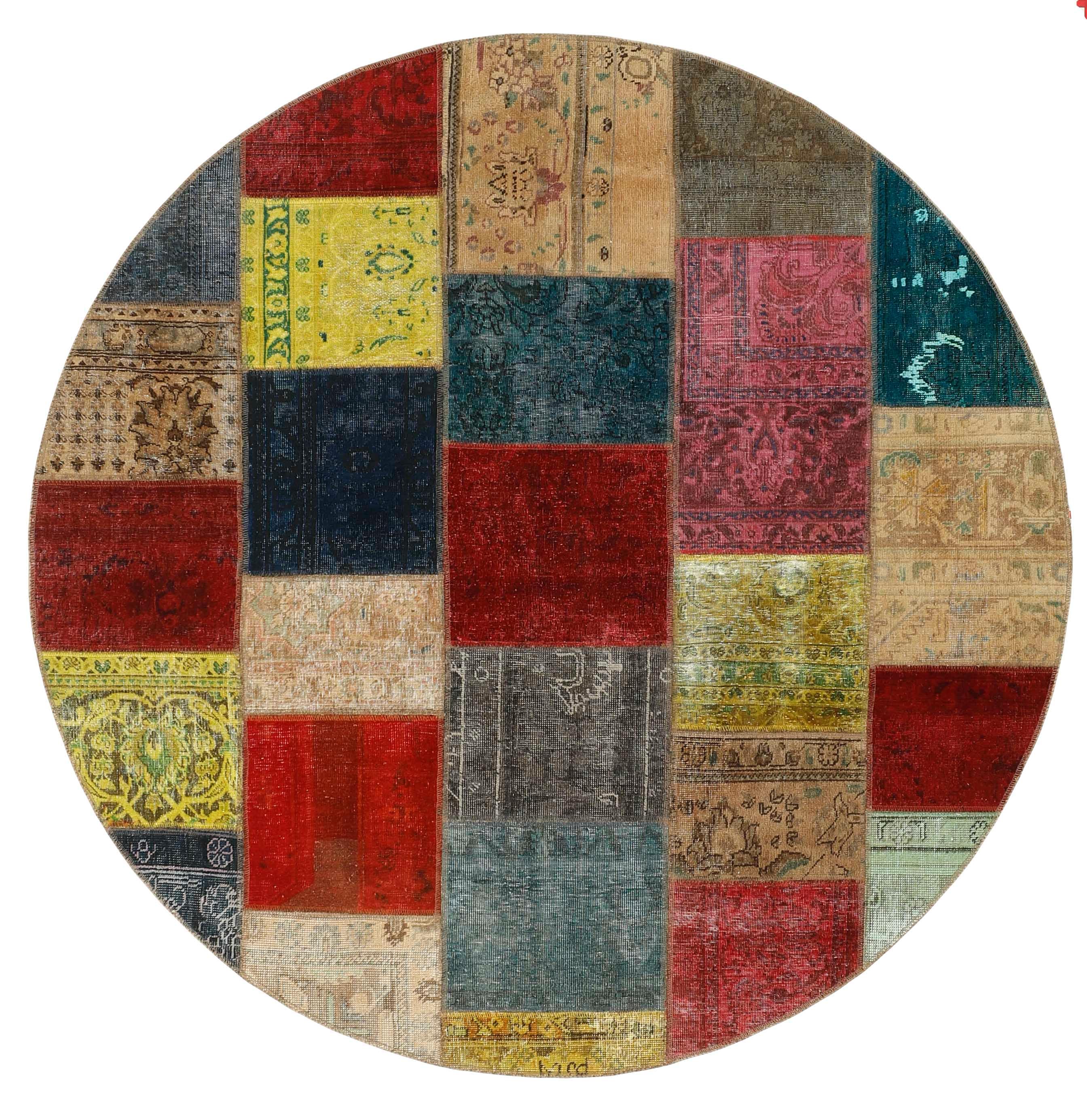 Authentic multicolour patchwork persian circle rug