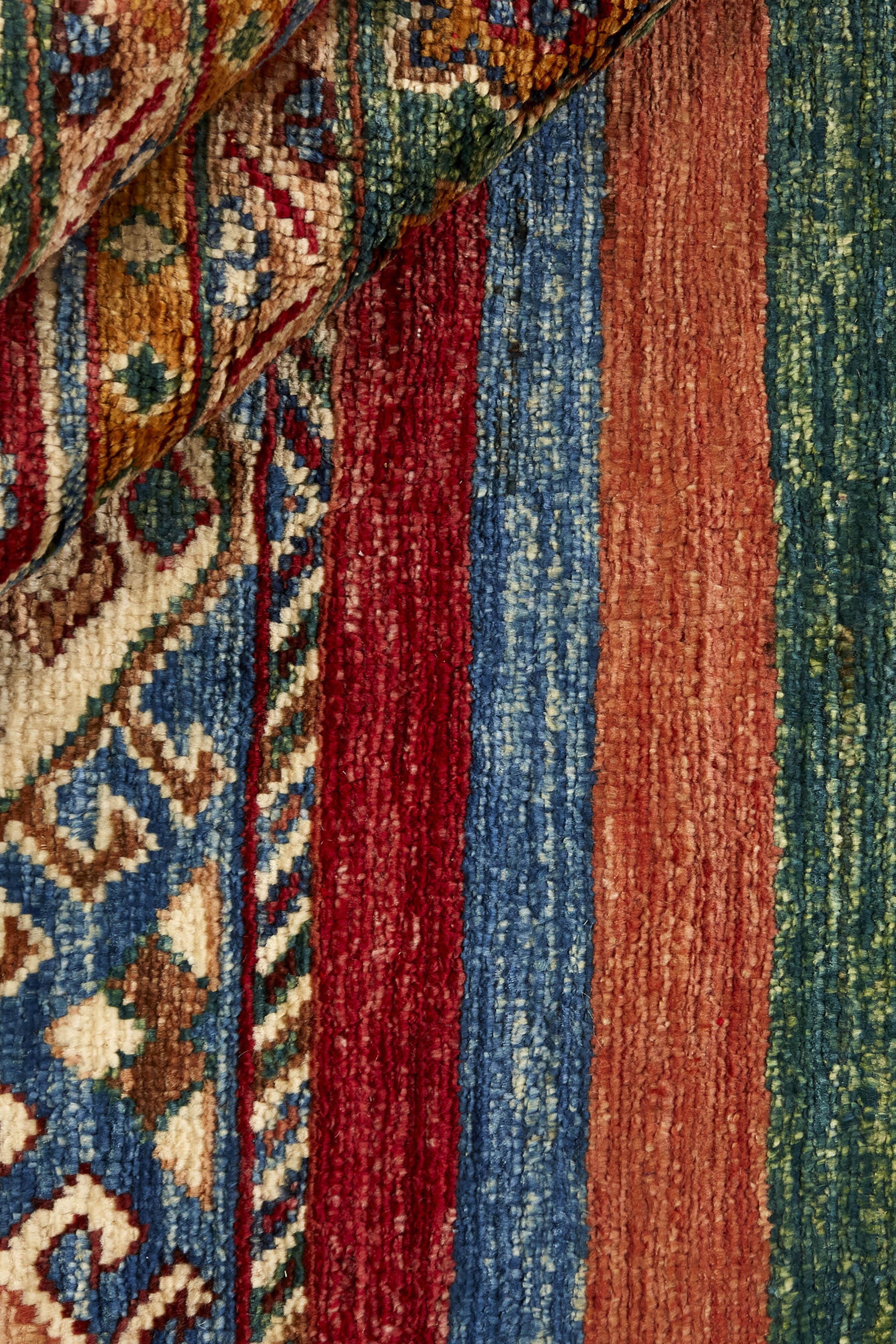 Authentic multicolour shall rug with traditional pattern