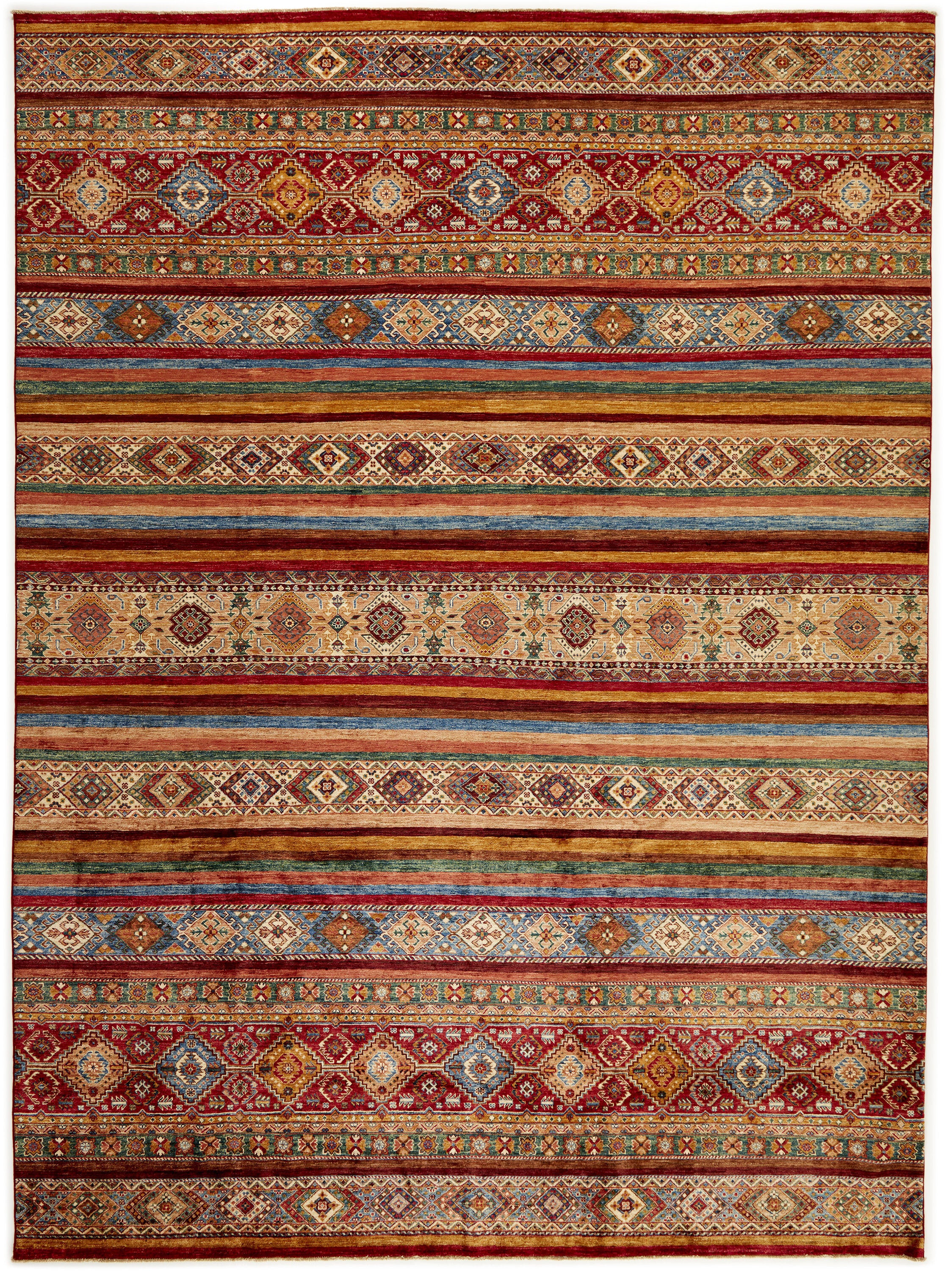 Authentic multicolour shall rug with traditional pattern