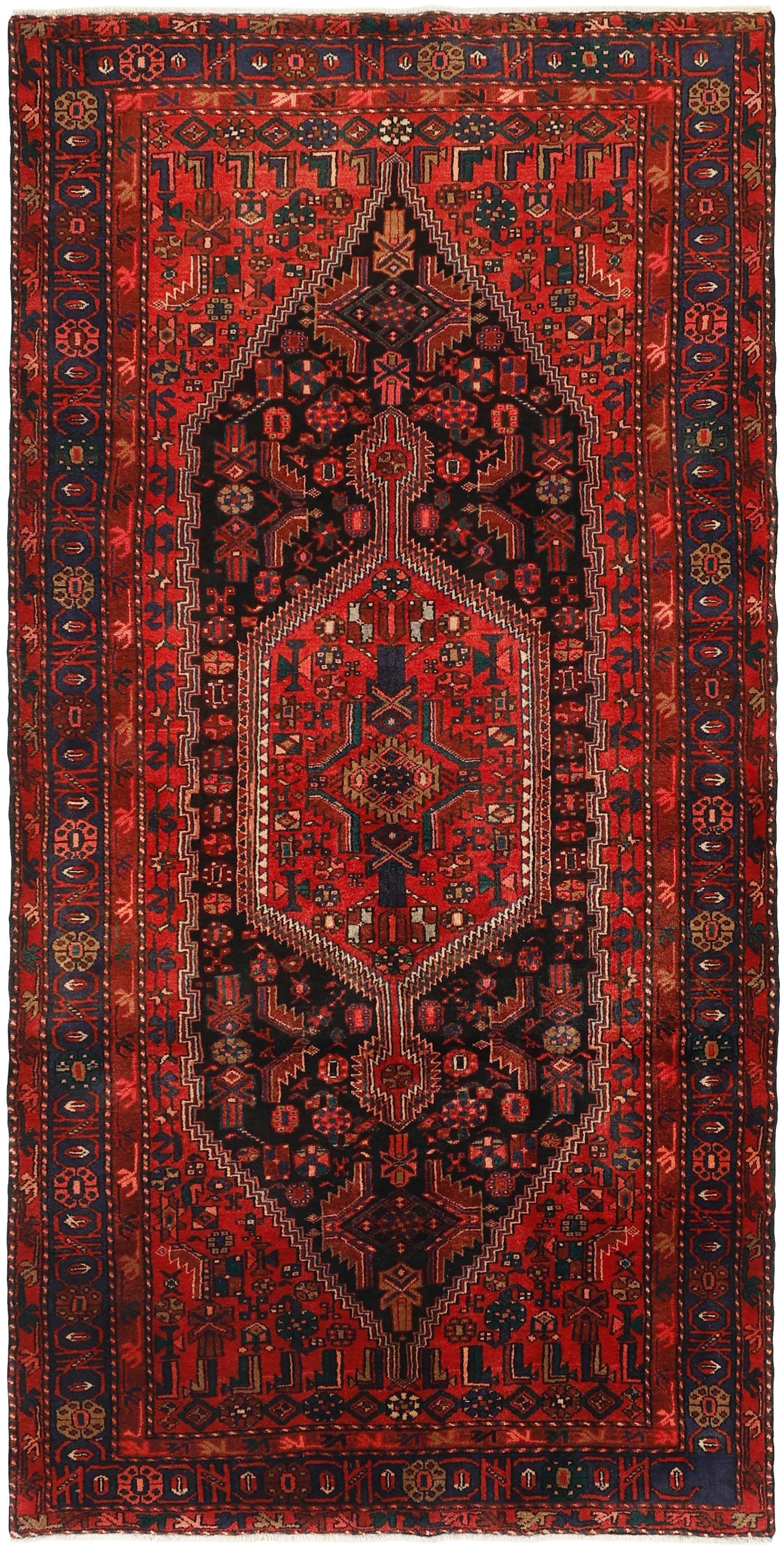Authentic persian rug with stylised geometric design in red