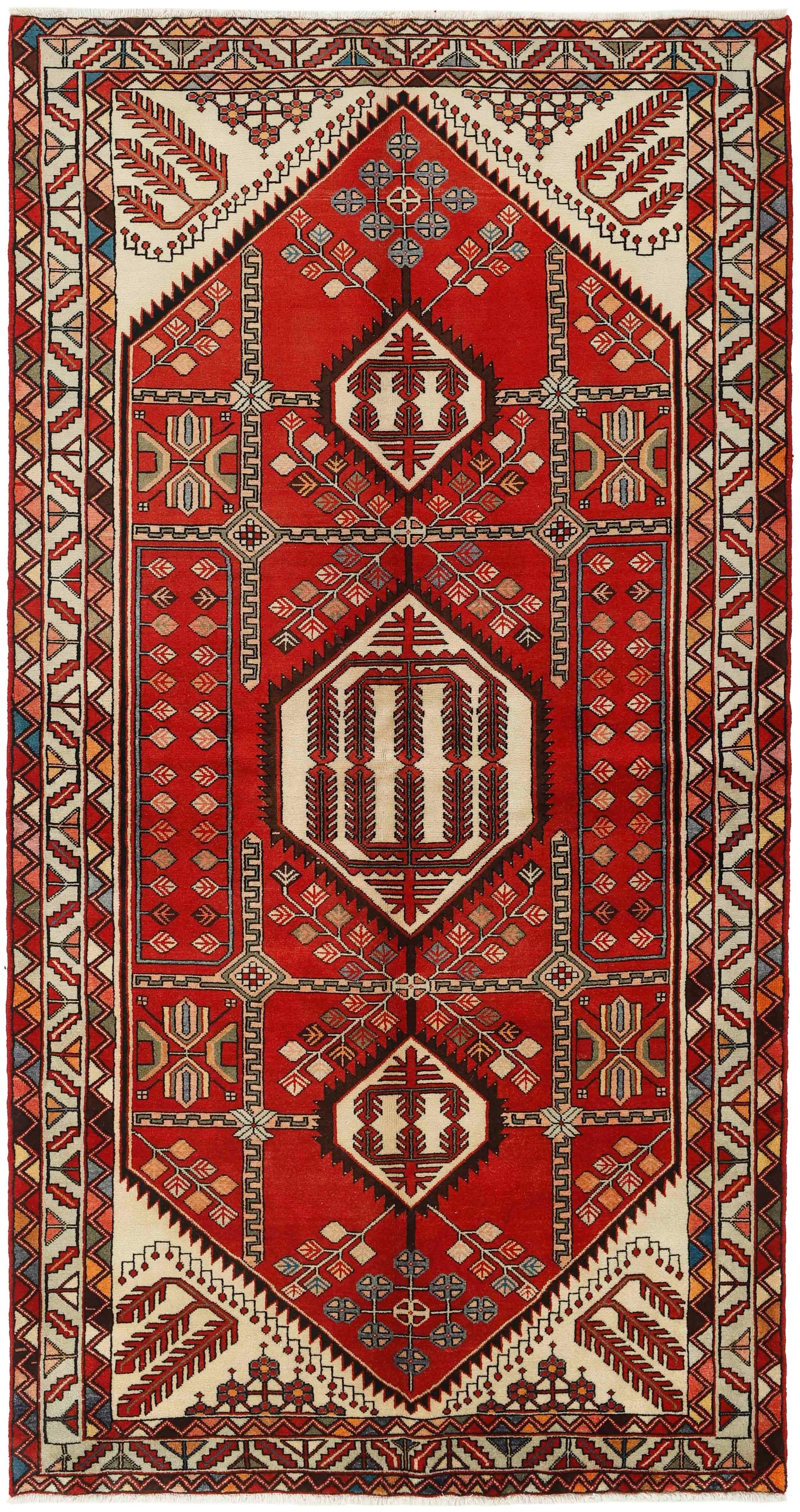 Authentic persian rug with tribal geometric design in red and black